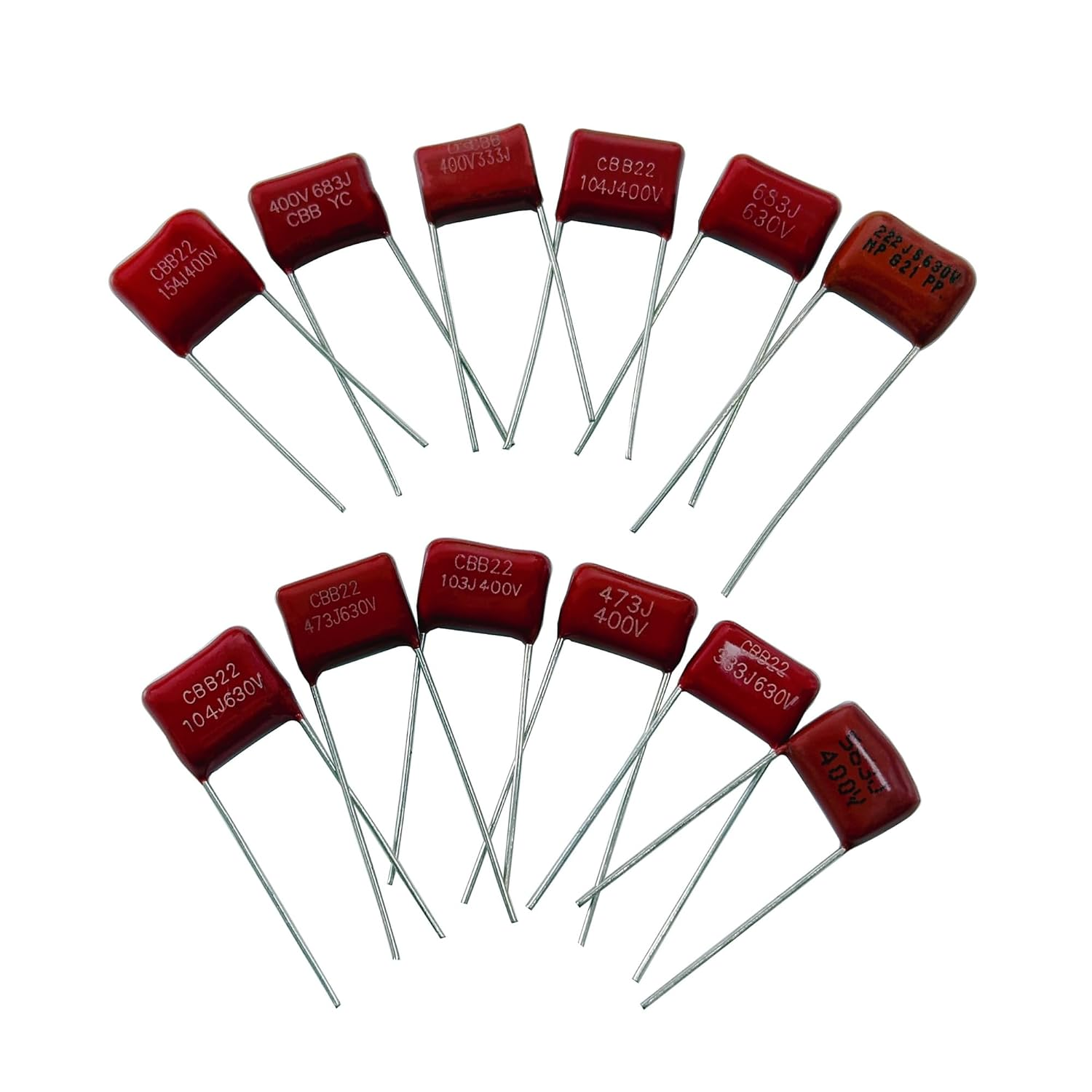 PANMILED 25 Values 250 Pieces Metallized Polypropylene Film Capacitor Kit 400V (0.01Uf ~ 0.68Uf) and 630V (0.001Uf ~ 0.33Uf) CBB22 Polyester Capacitor Assortment Kit image number 1