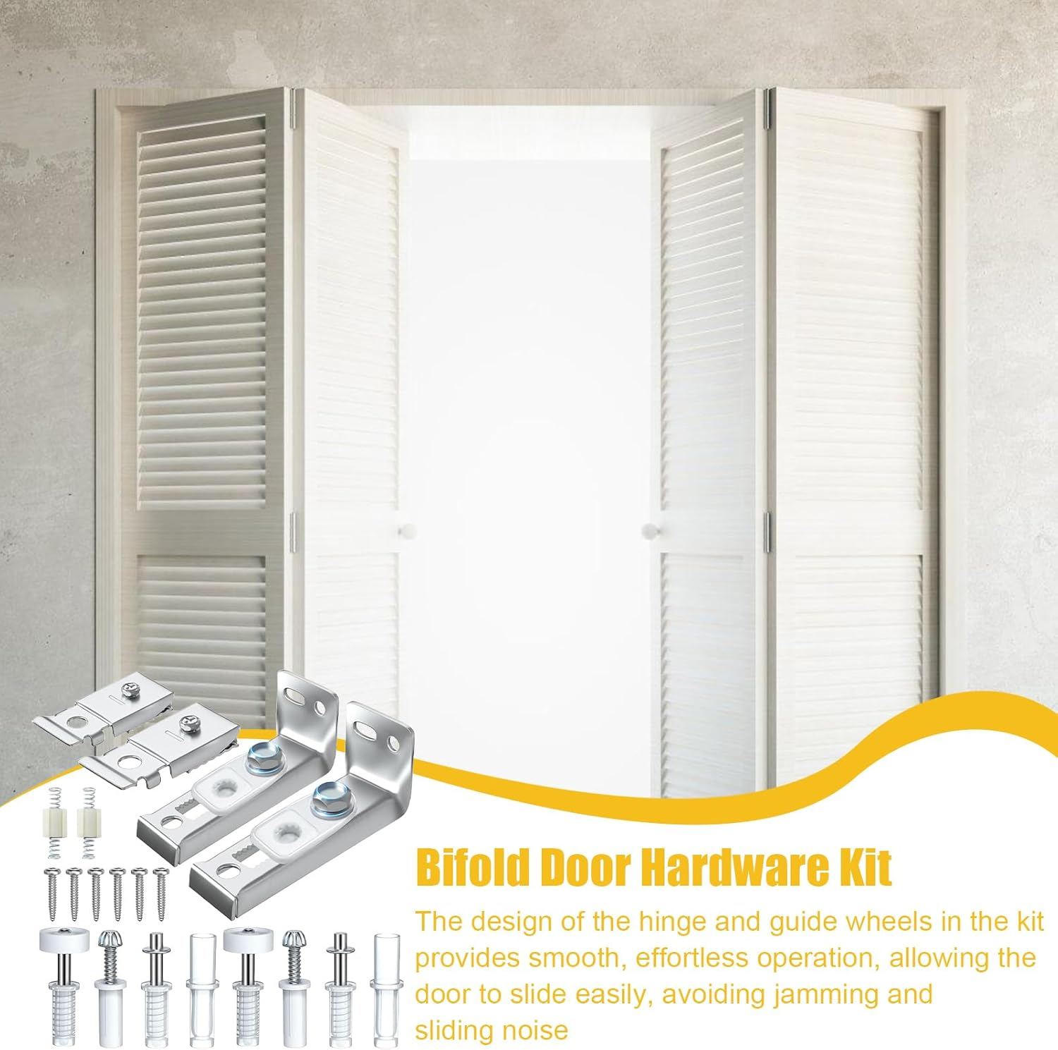 Bifold Door Track Hardware, Bifold Door Replacement Hardware for Closet Door, Sliding Door Parts Includes Top and Bottom Bracket, Guides Wheel for Wood