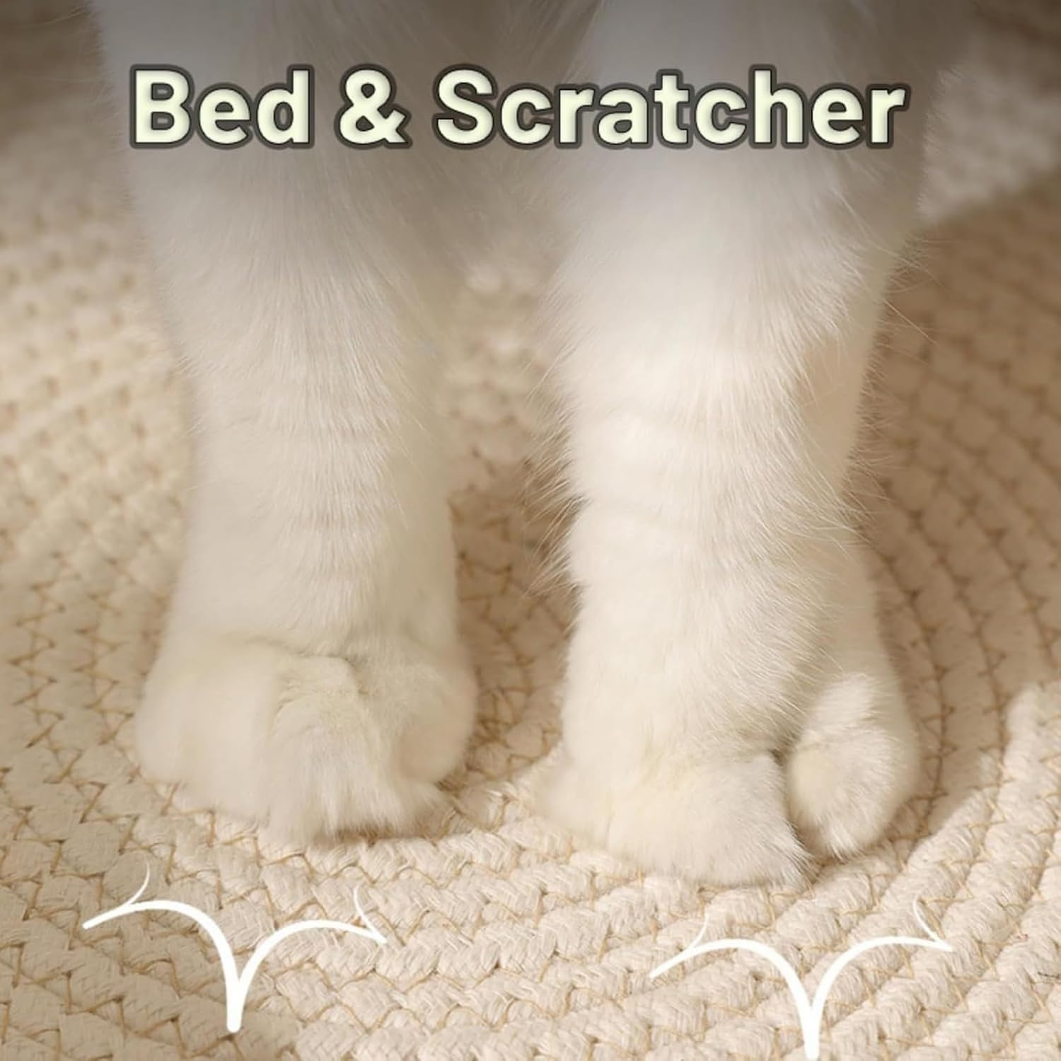 Handwoven Cotton Rope Cat Basket Breathable & Easy to Clean, Foldable Scratchable Cat Bed with a Playing Ball for Kittens (Grey with Cushion-M) - Grey With Cushion-M image number 6