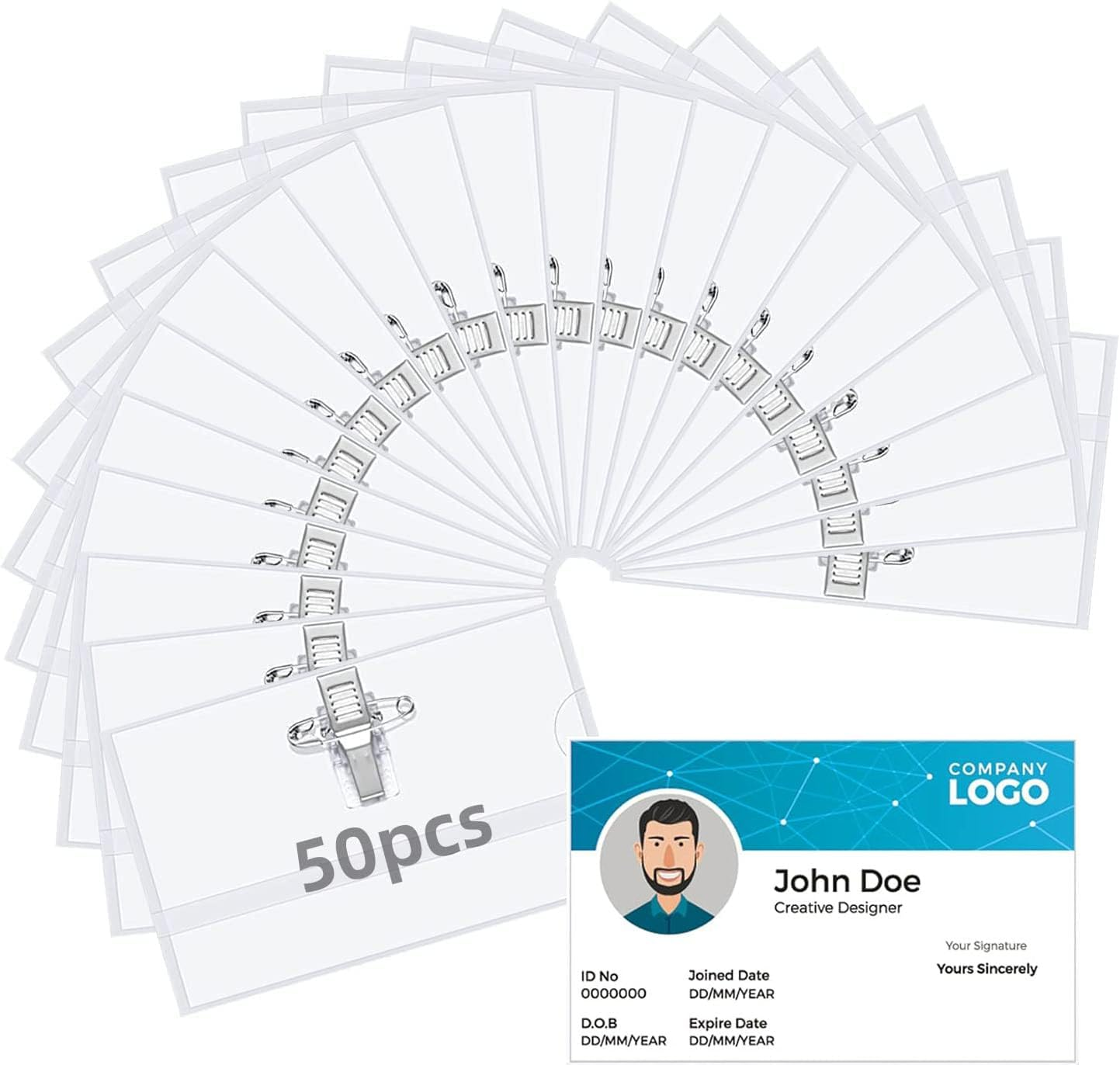 UPAUS 50PCS Pin Style Name Badge Holders, 9X5.6Cm Transparent Name Tags with Clip and Pin, Clear Plastic Name Tag Holder, Horizontal Id Card Holders for Meeting Seminar Show Event and Conference image number 6