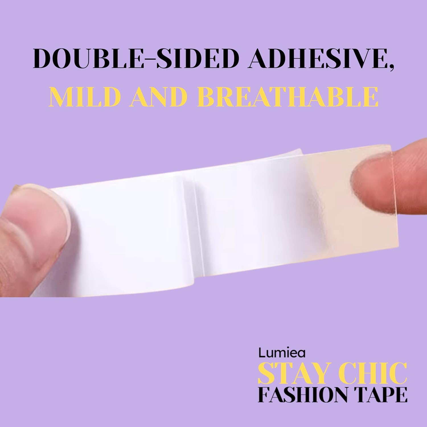 STAY CHIC Invisible Body & Clothing Tape, Double Sided Fashion Tape, Seamless Dress Tape, Waterproof, Skin Friendly, for All Fabrics 50-Strip Pack image number 2