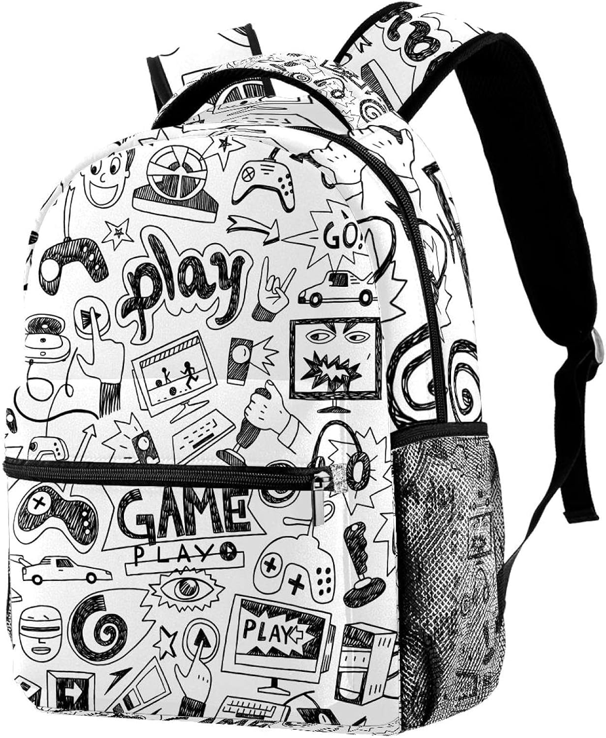 Computer Games Doodles Backpack Students Shoulder Bags Travel Bag College School Tote Backpacks image number 1