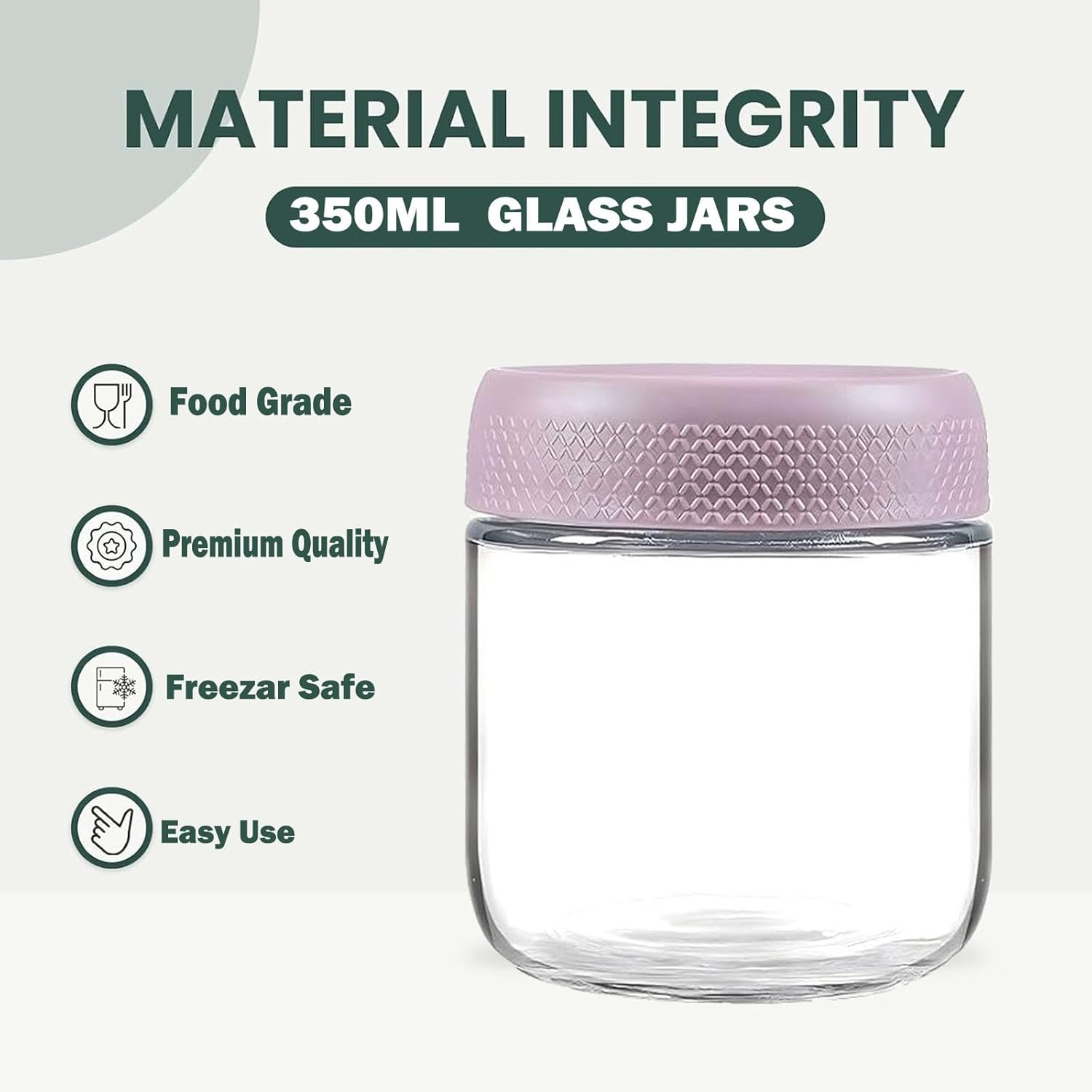 Set of 6 (350Ml)，Overnight Oats Containers with Lids, Glass Jars with Airtight Lids, Wide Mouth Mason Jars, Food Storage Containers,