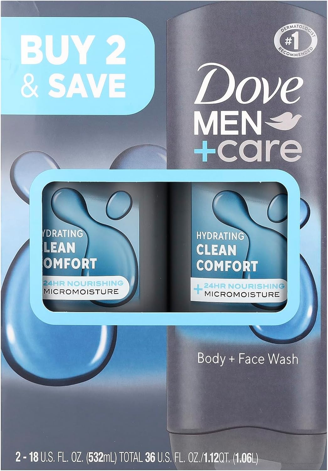 Dove Men+Care Body Wash, Aqua Impact 18 Oz Clean Comfort 18 Oz Twin Pack image number 1