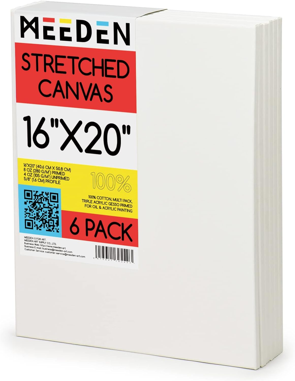 MEEDEN Stretched Canvas, 16 &times; 20 Inch, Pack of 6, Blank White Canvases for Painting, 100% Cotton, 8 Oz Gesso-Primed, Pre-Stretched Canvas for Acrylic Oil Pouring & Airbrushing Painting image number 2