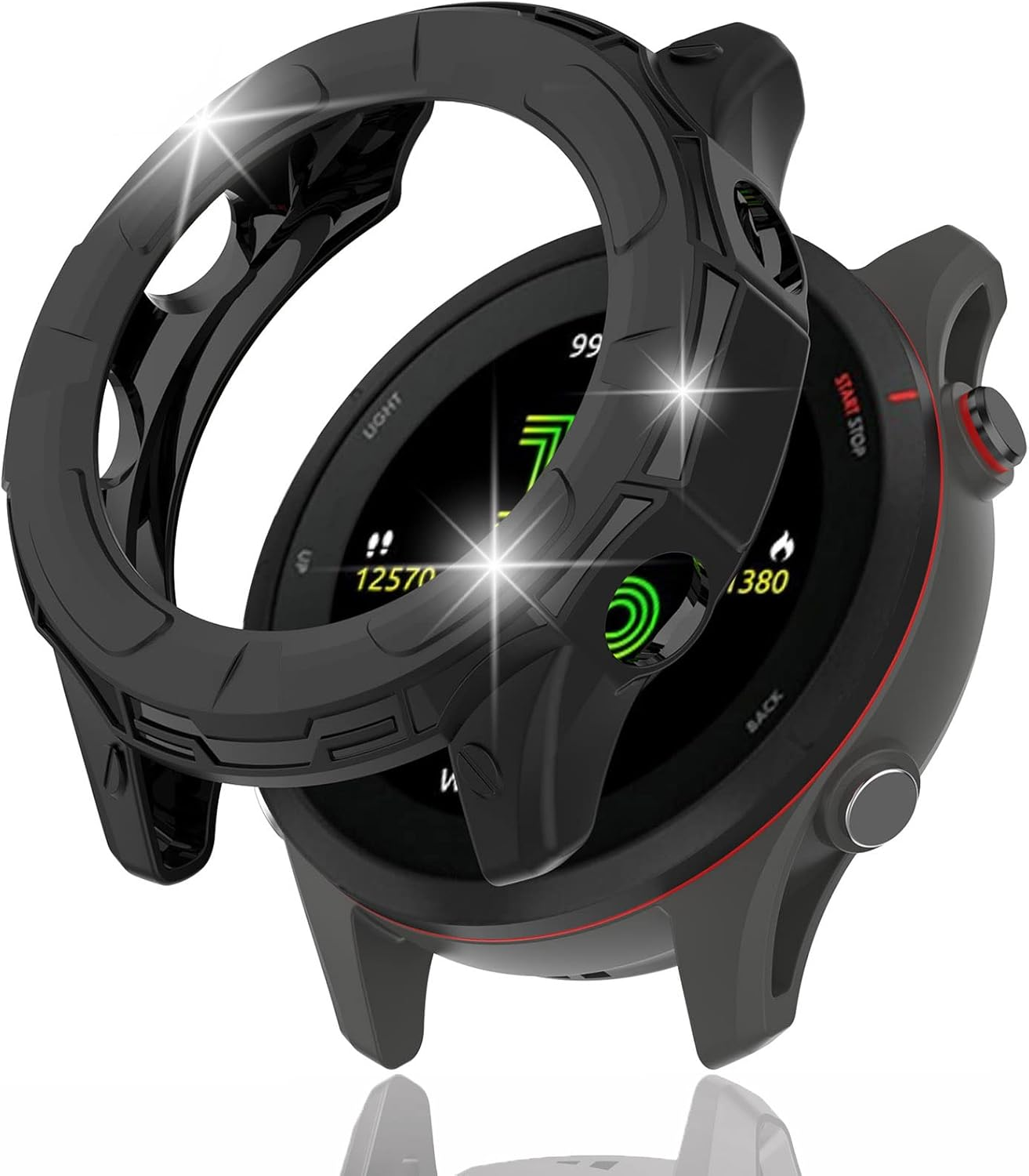 Miimall Compatible for Garmin Forerunner 955 Case, Scratch-Resistance TPU Military Protection Cover Case for Garmin Forerunner 955/955 Solar (Black)