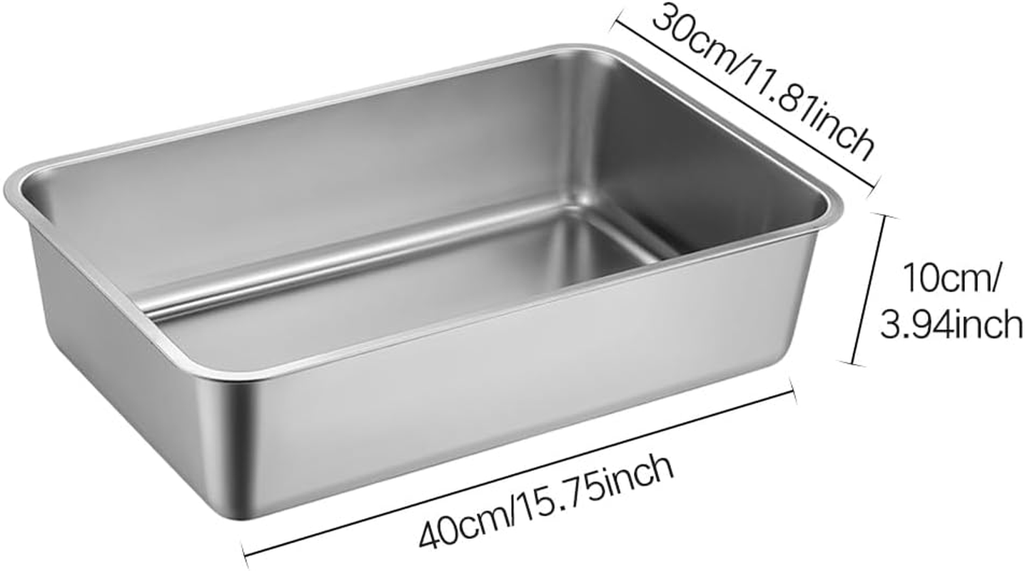 Stainless Steel Cat Litter Box,Metal Litter Pan,Sturdy Easy to Clean Open Air Cat Litters Tray for Big Kitty Small Animals,Easy to Clean, Non Stick Smooth Surface