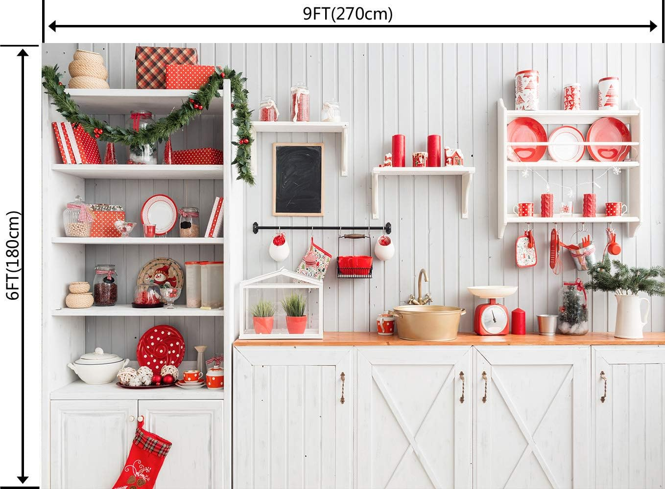 9X6FT Christmas Backdrop Xmas Kitchen Photography Background Indoor Photobooth Decor Photo Studio Newborn Baby Portrait Props WXL52B image number 6