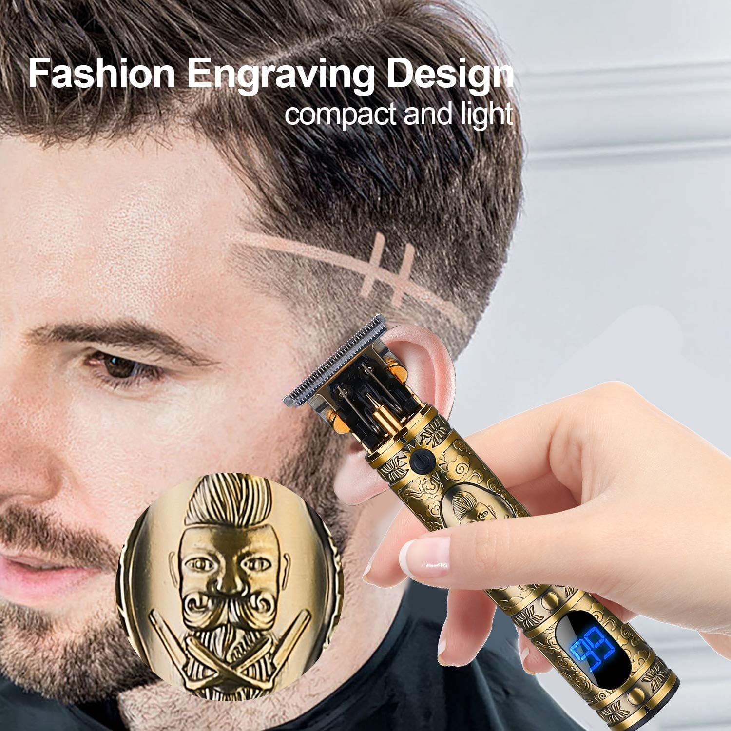 Hair Clippers Trimmer for Men,Hair Beard Body Arm Professional Electric T Blade Liners Outline Edgers Shaver 0Mm Bald Zero Gap Grooming Kit LED Low Noise Cordless Rechargeable with Guide Combs(Gold) image number 3