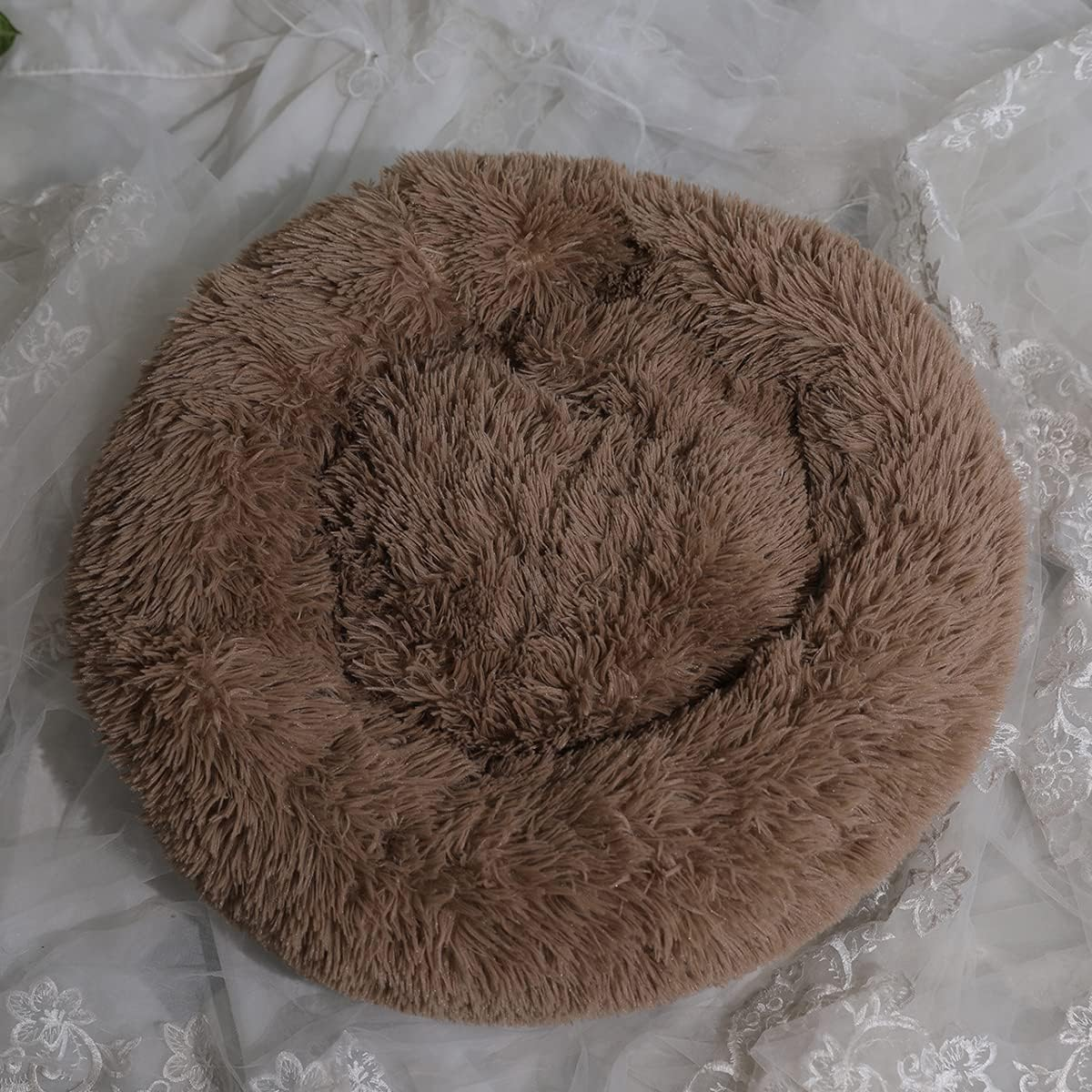 Calming Dog Beds for Small Medium Large Dogs - round Donut Washable Dog Bed, Anti-Slip Faux Plush Fluffy Donut Cuddler Anxiety Cat Bed， Diameter39In