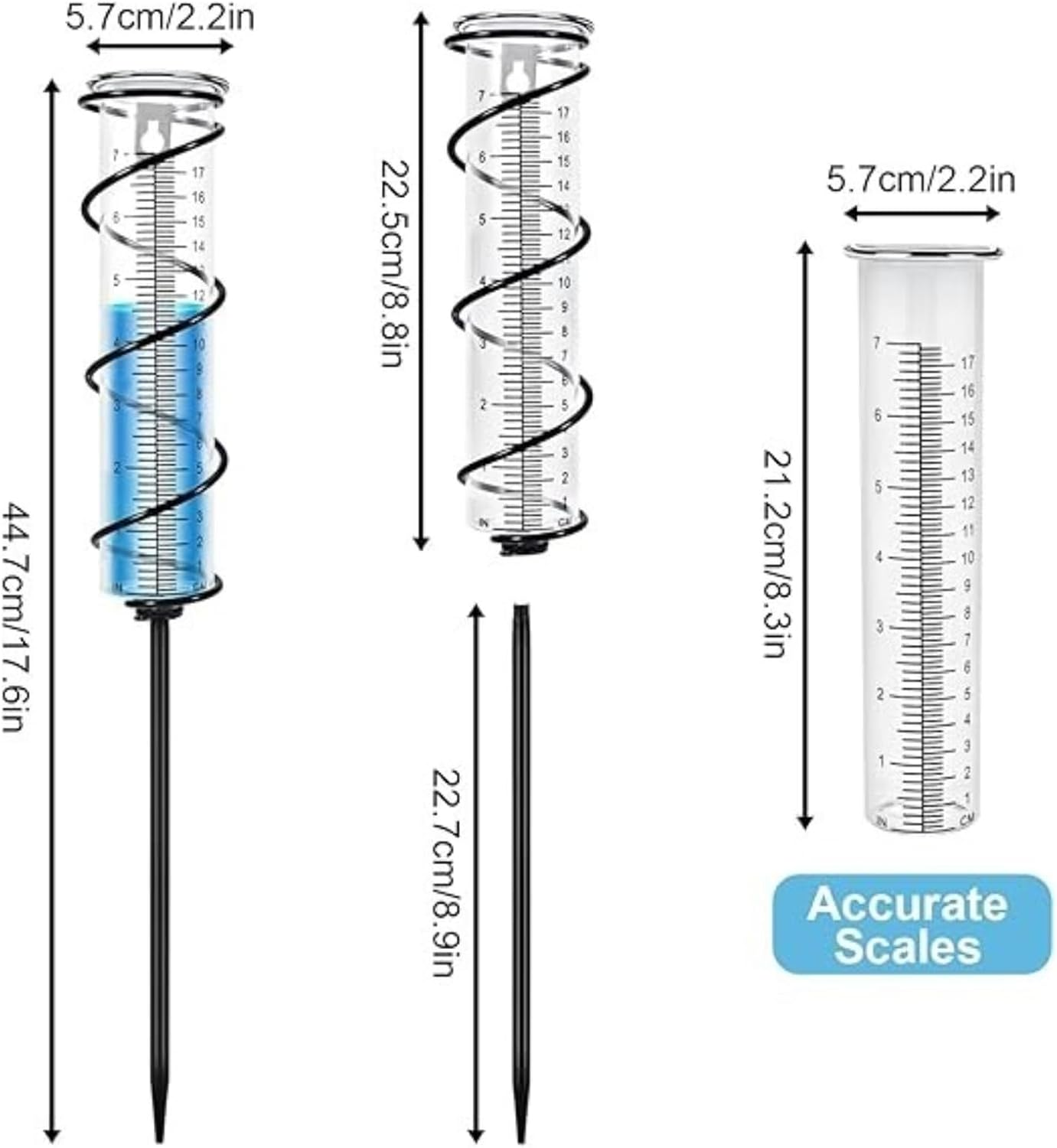 FOTIOMRG Garden Rain Gauge with Spiral Design Clear Plastic Tube with Metal Stake, 8.86In Height, Decorative Outdoor Water Measurement Tool for Garden, Yard, Lawn image number 5