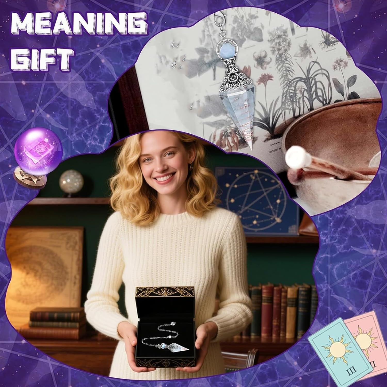 2 PCS Crystal Pendulum Set with Pouch, Natural Aquamarine Crystals for Dowsing Divination, Meditation, Chakra Balancing, Energy Healing, Spiritual Rituals image number 3