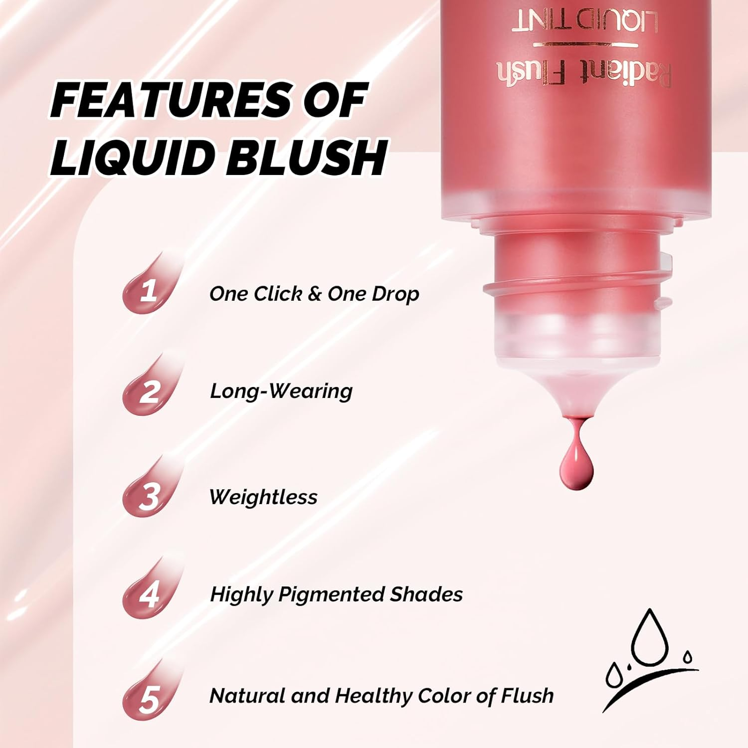 DAGEDA Liquid Blush, Lightweight and Smooth Liquid Blush for Cheeks, High Pigmented Color for Blush Makeup, Blendable & Buildable, Long-Wearing, Weightless Natural Dewy Finish (#Pearlescent Coral) - Sweetie image number 4