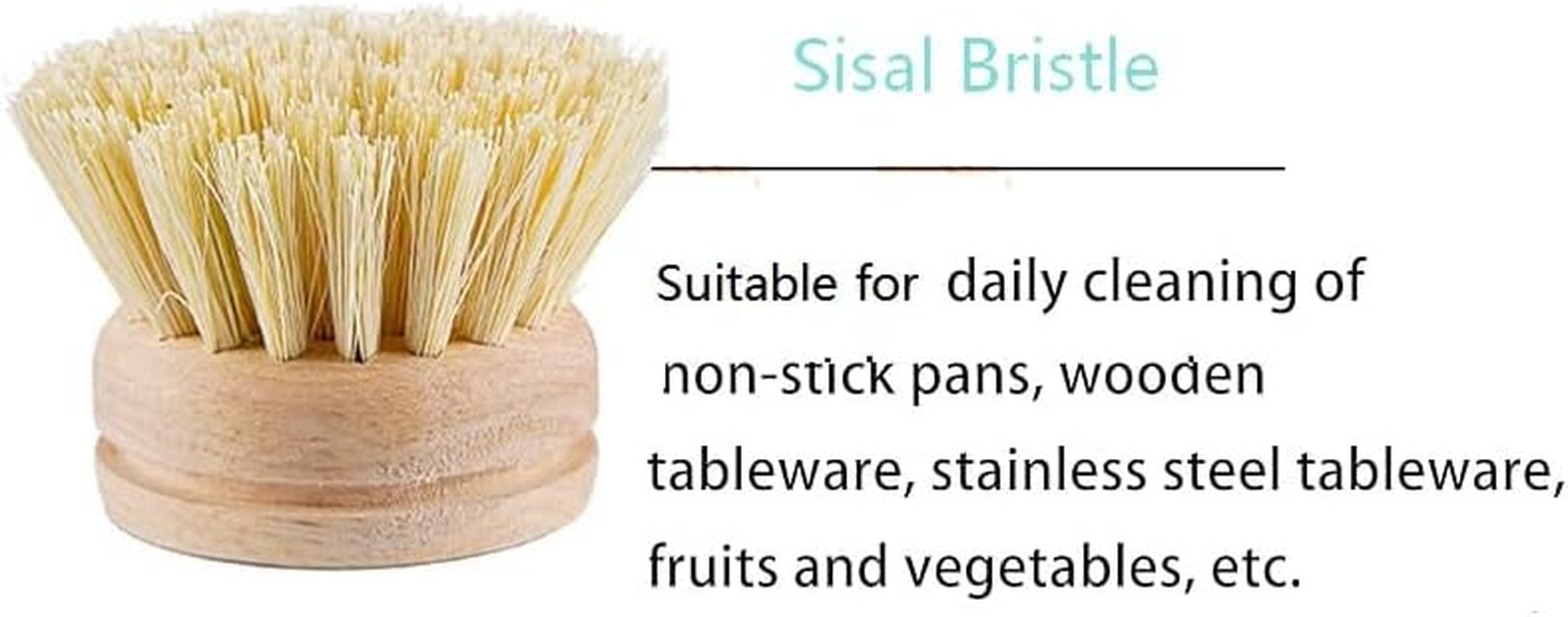 Natural Bamboo Cleaning Brush Set Pot Dish Scrub Brush with Handle Wooden Kitchen Dish Brush Dish Scrubber Replacement Brush Heads Dish Brush(Pot Brush*1+Brush Head*4)