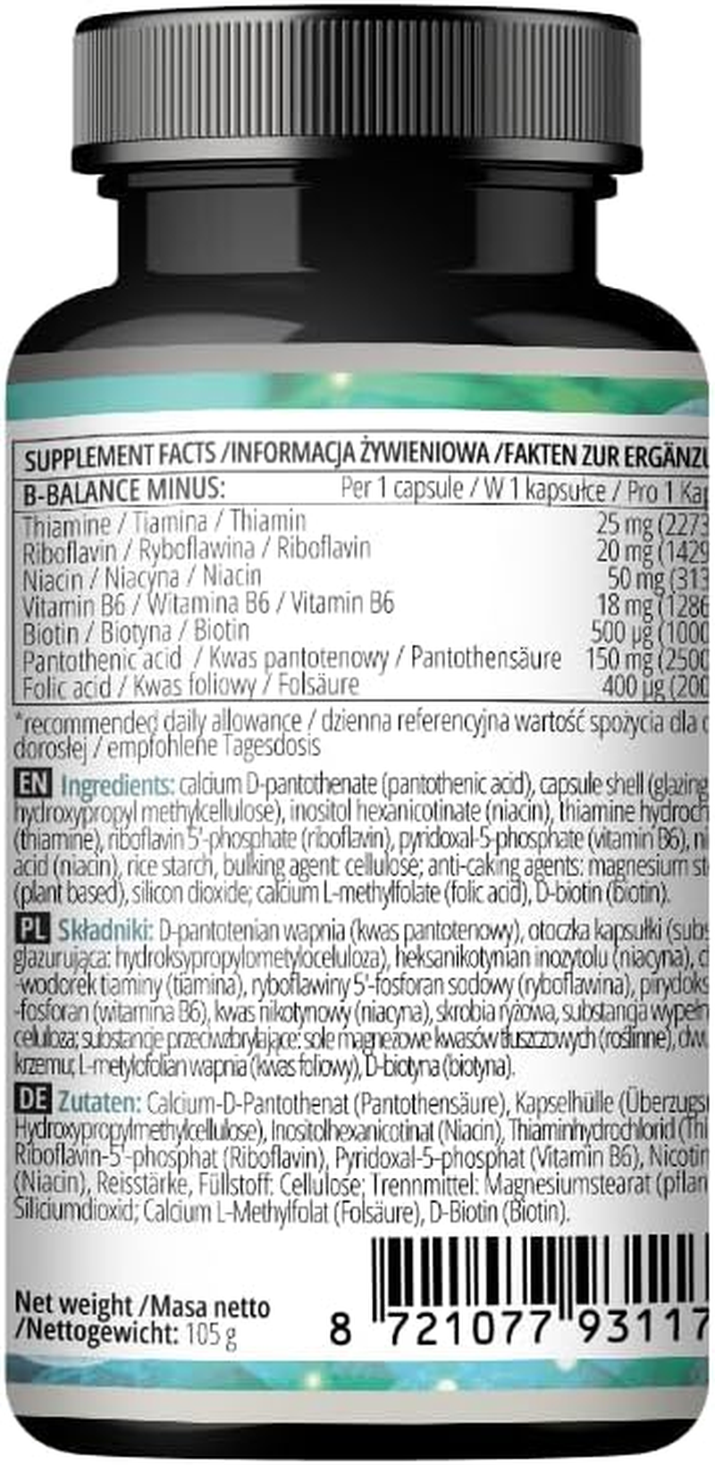 B-Balance minus - 60 Vegan Capsules - excluding B12 for Customized Health Strategies - Comprehensive B-Complex for Metabolism & Nervous System Support - by Apollo'S Hegemony image number 2