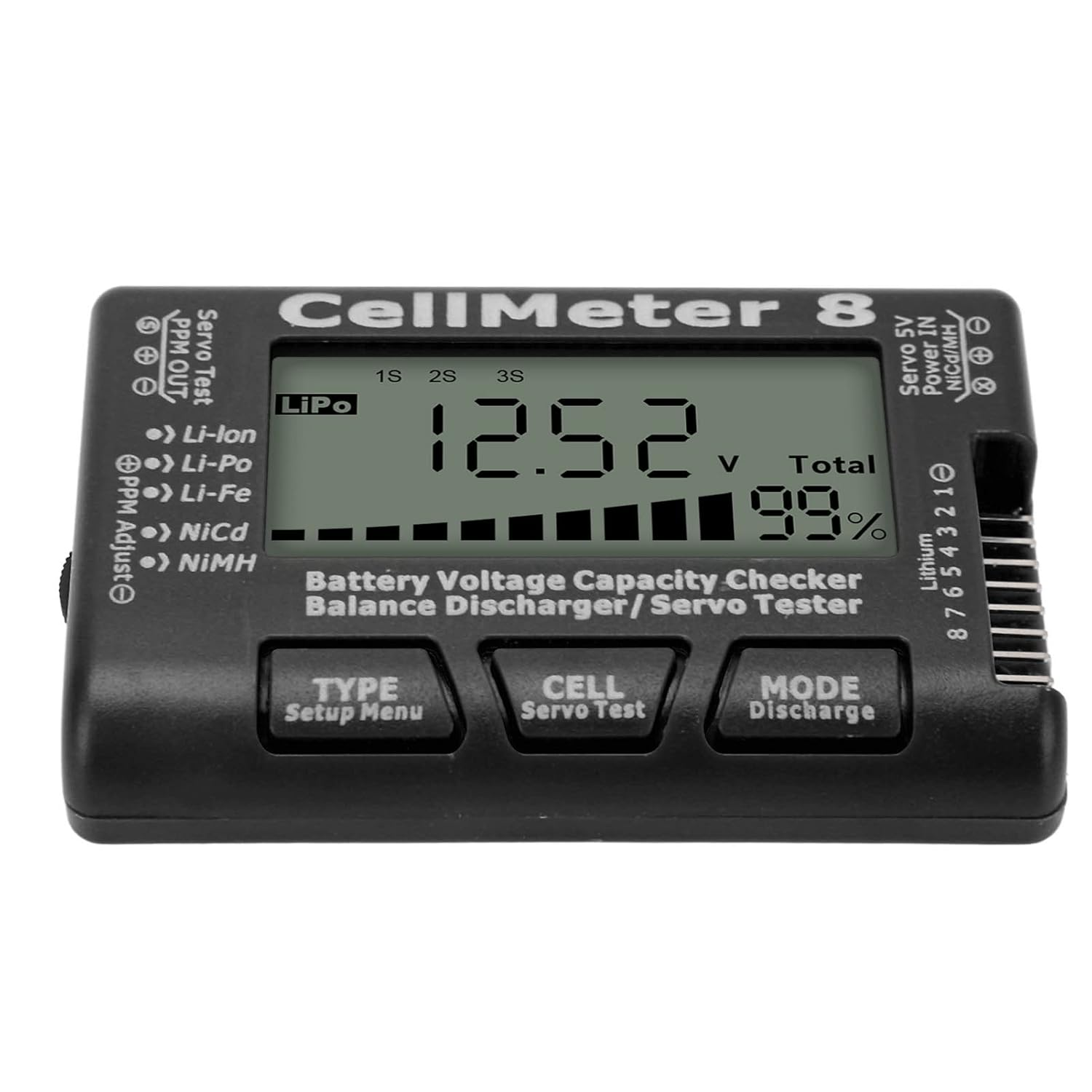 Digital Battery Capacity Checker Tester Detector Battery Balance Discharger Servo Tester for Lipo for Servo Testing and Voltage Checking(Black) - Black image number 6