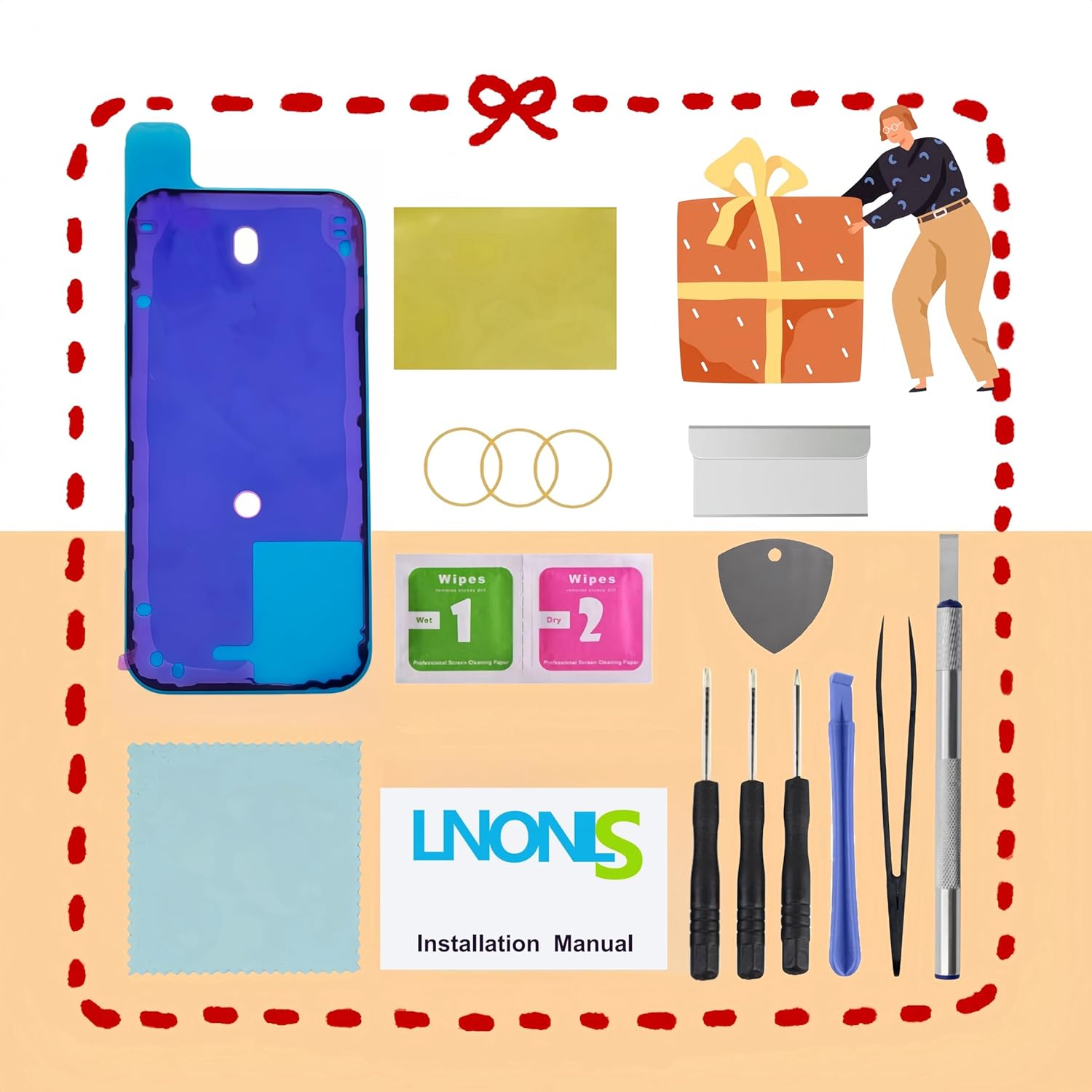 17 Back Glass Replacement for Iphone 17 Rear Back Cover Glass with Frame Magesafe Waterproof Professional Repair Tool Kit (Lavender) - Black image number 3