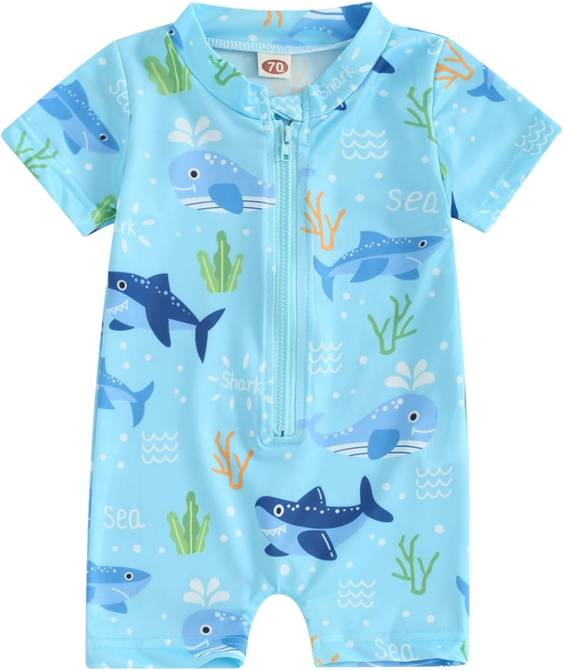 Baby Boy Swimsuits Short Sleeve One Piece Beach Swimwear Zipper Rash Guard Toddler Infant Bathing Suits