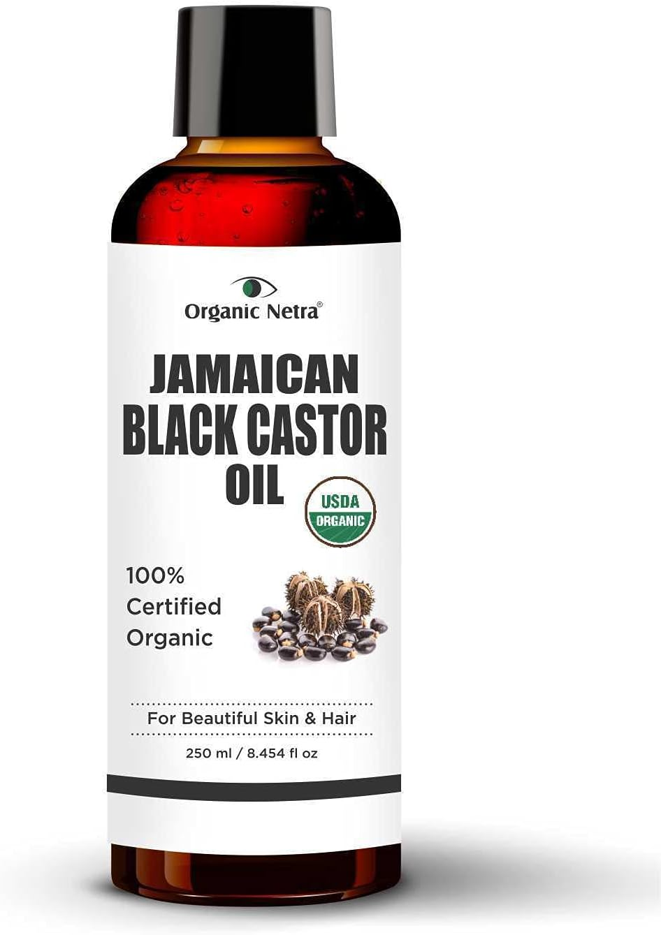 Organic Netra Cold Pressed Jamaican Black Castor Oil for Hair Growth for Healthy, Thick and Black Hair Reduces Acne Marks and Fine Lines for All Hair and Skin Types, 250Ml image number 2