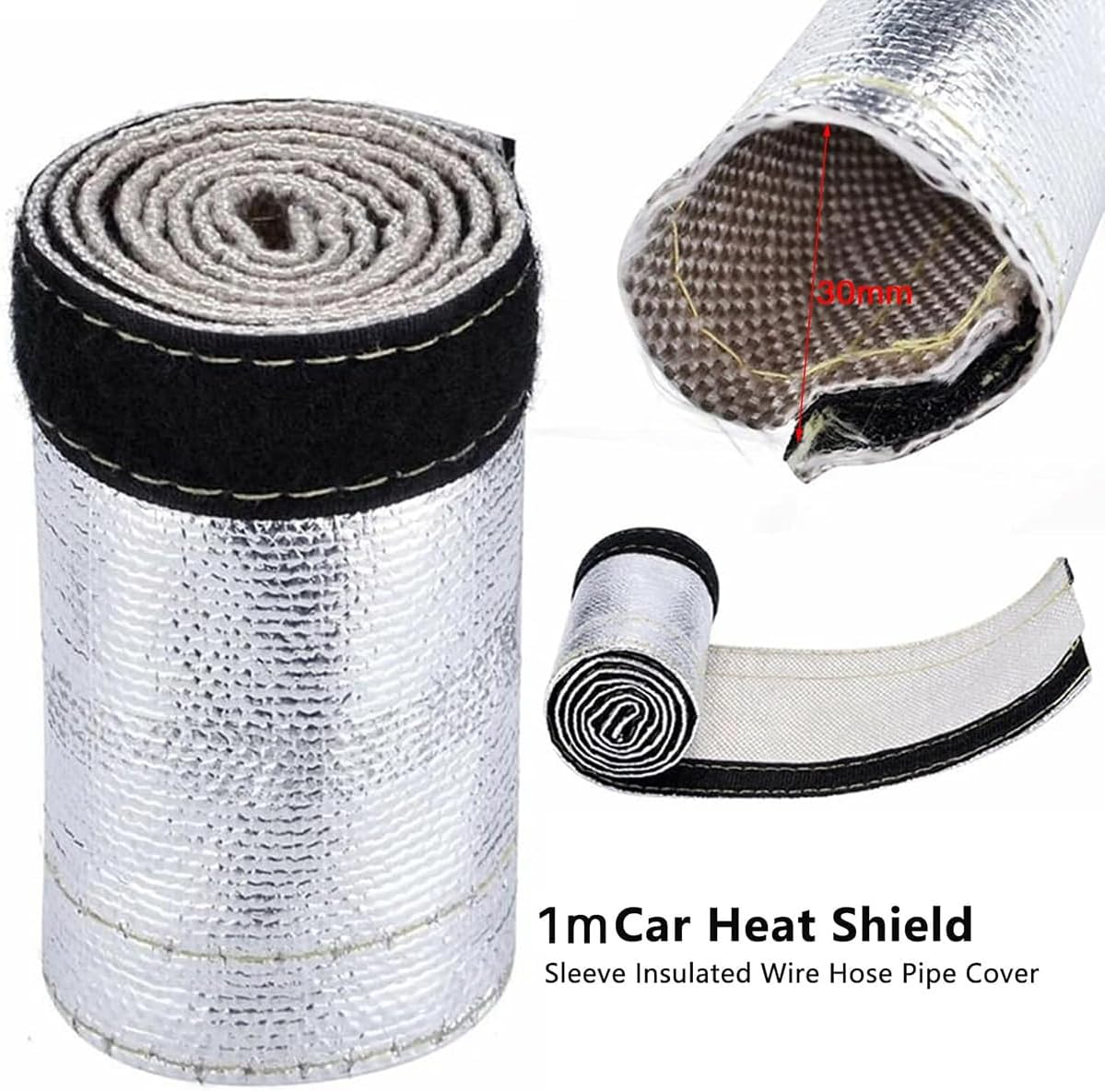 AIMALL 30Mm X 1M Buckle Type Aluminium Foil Fibreglass Heat Shield Sleeve High Temperature Resistant Fire Retardant Insulation Cover for Wire Hose Cable Protection image number 3
