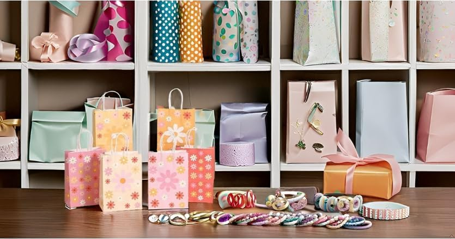 18PCS Kraft Paper Party Gift Bags, 6 Flowers Patterns Goodies Loot Bags Paper Gift Bags Small Party Favors Bags for Kids Birthday, Baby Shower, Wedding, Halloween, Christmas Crafts and Party Supplies image number 3