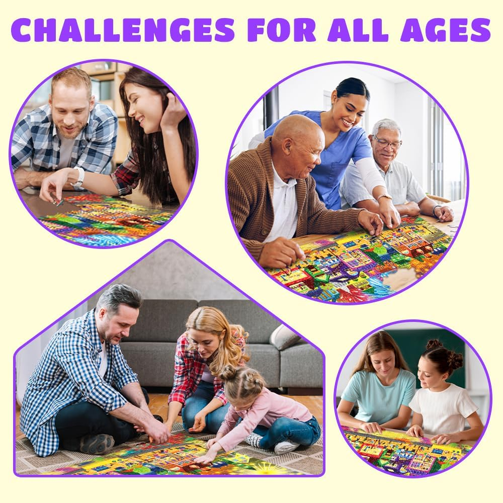 Fireworks Jigsaw Puzzles for Adults 1000 Pieces Fireworks Celebration Puzzles for Decoration Colourful 1000 Pcs Celebration Town Jigsaw Puzzles for Adults, 27.5 X 19.7 Inch image number 6