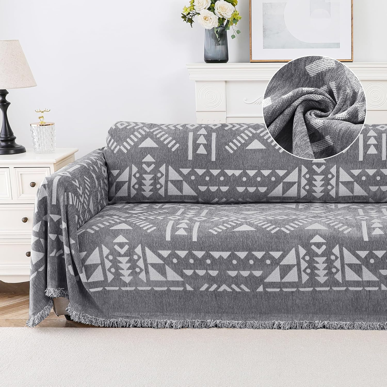 Smarcute Chenille Sofa Cover for Cushion Couch Sofa Slipcover Soft Couch Cover for Sectional Couches Sofa Towel Cover for Living Room Furniture Throw Covers for Pets Dog(Xx-Large,180X381Cm, Khaki)