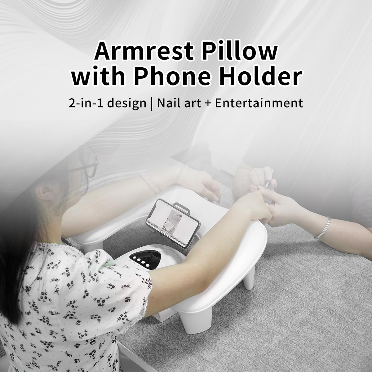 MUSILAN Nail Arm Rest for Nails Tech with Rotating Phone Holder U Shaped Comfortable Manicure Nail Hand Rest Pillow Cushion,Pu Leather Nail Armrest Stand for Acrylic Nail Art Tech Quick Installation