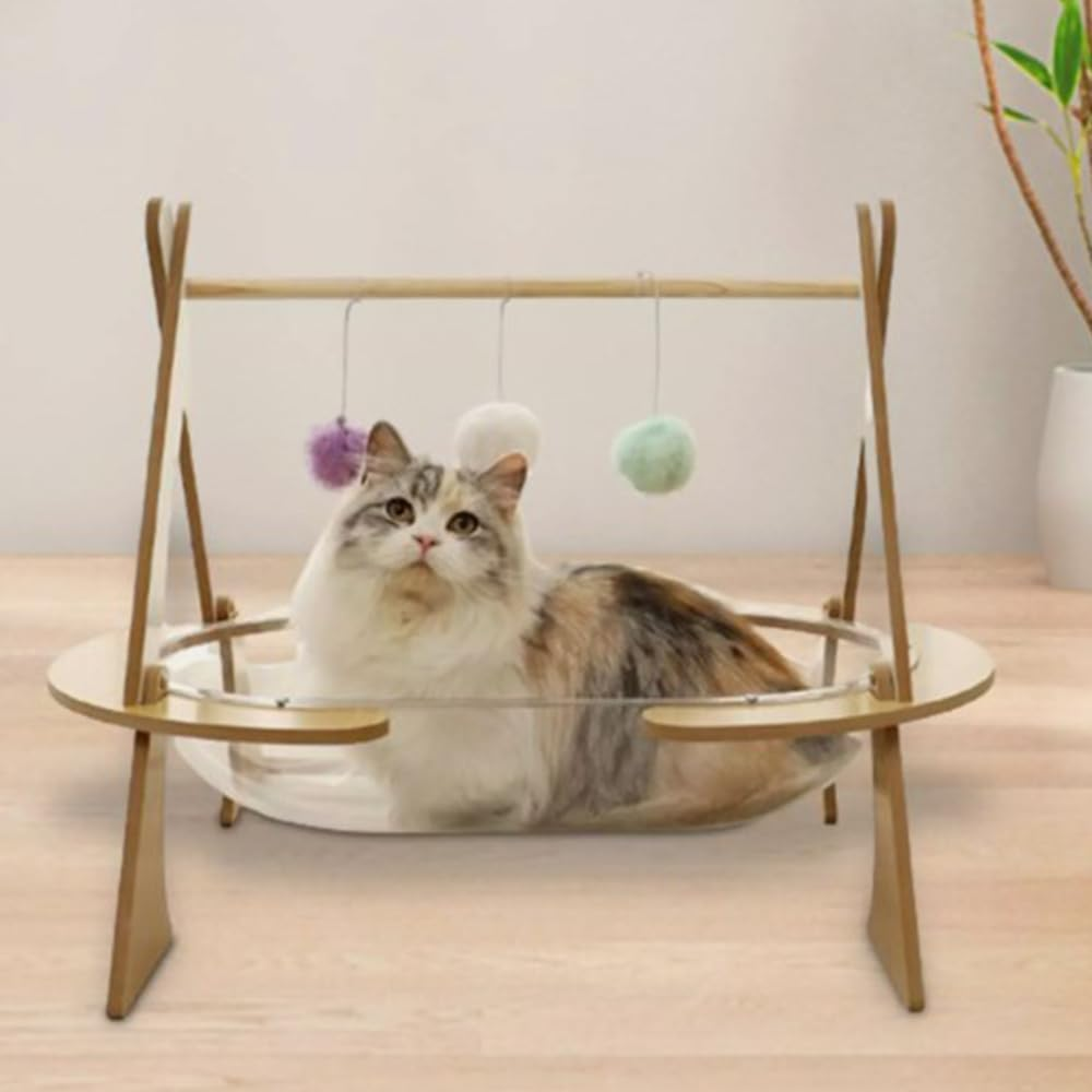 TOMVAES Cat Hammock Space Clear Capsule Cat Bed Semi Enclosed Pet Cat Nest Easy to Assemble for Dog Kitty Playing image number 1