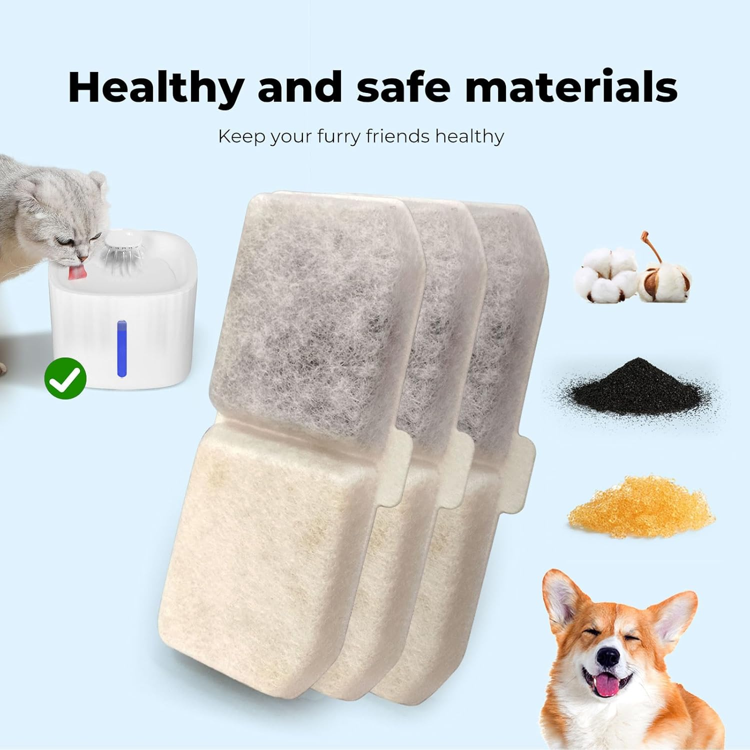 Pawz Pet Cat Water Fountain Filter, 3 Pieces Filters for Automatic Pet Fountain, Suitable for Pawz Cat Fountain, Triple Filtration System image number 5