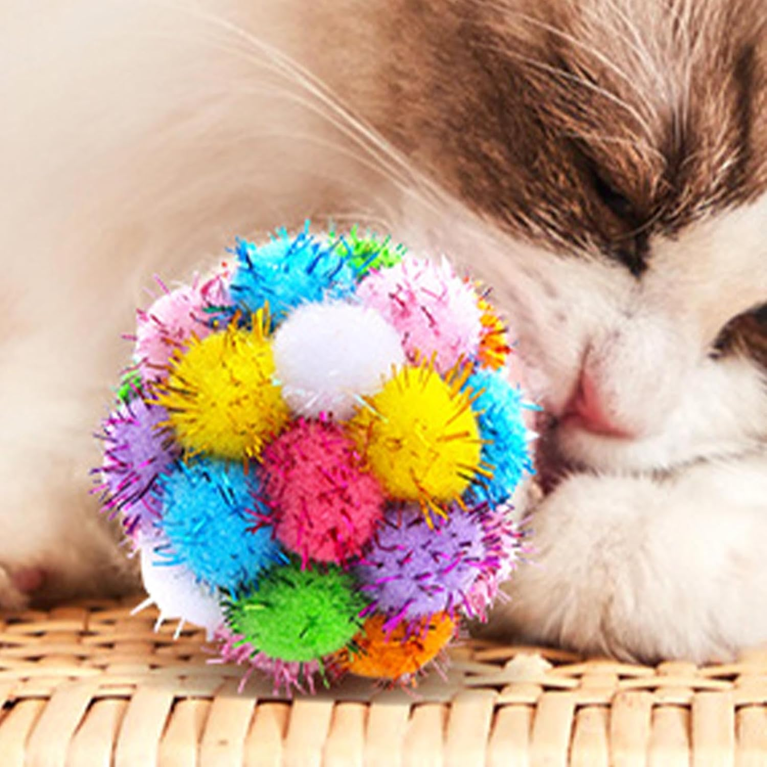 Tuxxjzm Pom Pom Cat Toys - Puff Balls Cats Toy,Assorted Color Balls Fuzzy Balls, Interactive Toys for Indoor Cats and Kittens, Toys image number 2