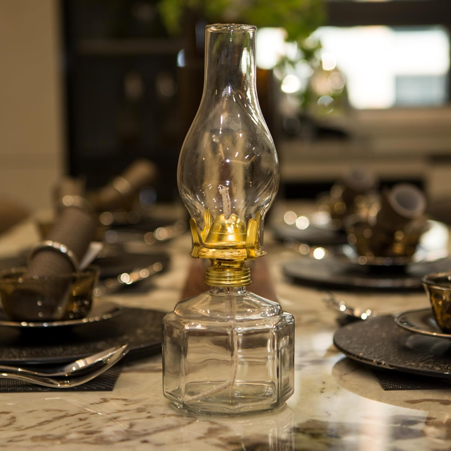 Houselden Large Glass Kerosene Oil Lamps, Lantern Vintage Oil Lamps for Indoor Use Decor Chamber, Hurricane Lamp, Home Lighting Clear Kerosene Lamp Lantern, Classic Vintage Glass. (A-02) image number 5