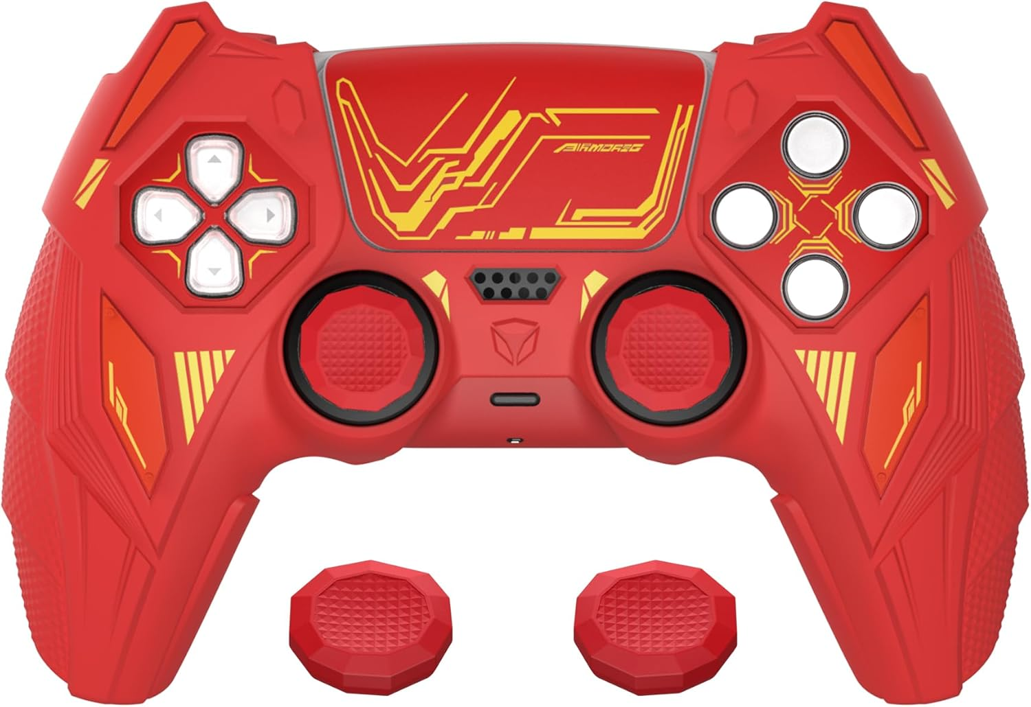 Playvital Mecha Rhino Silicone Cover for Ps5 Controller with Thumb Grips & Stickers, Anti-Slip Controller Grip Skin Accessories Compatible with Ps5 Charging Station - Maple Red & Brick Red image number 3
