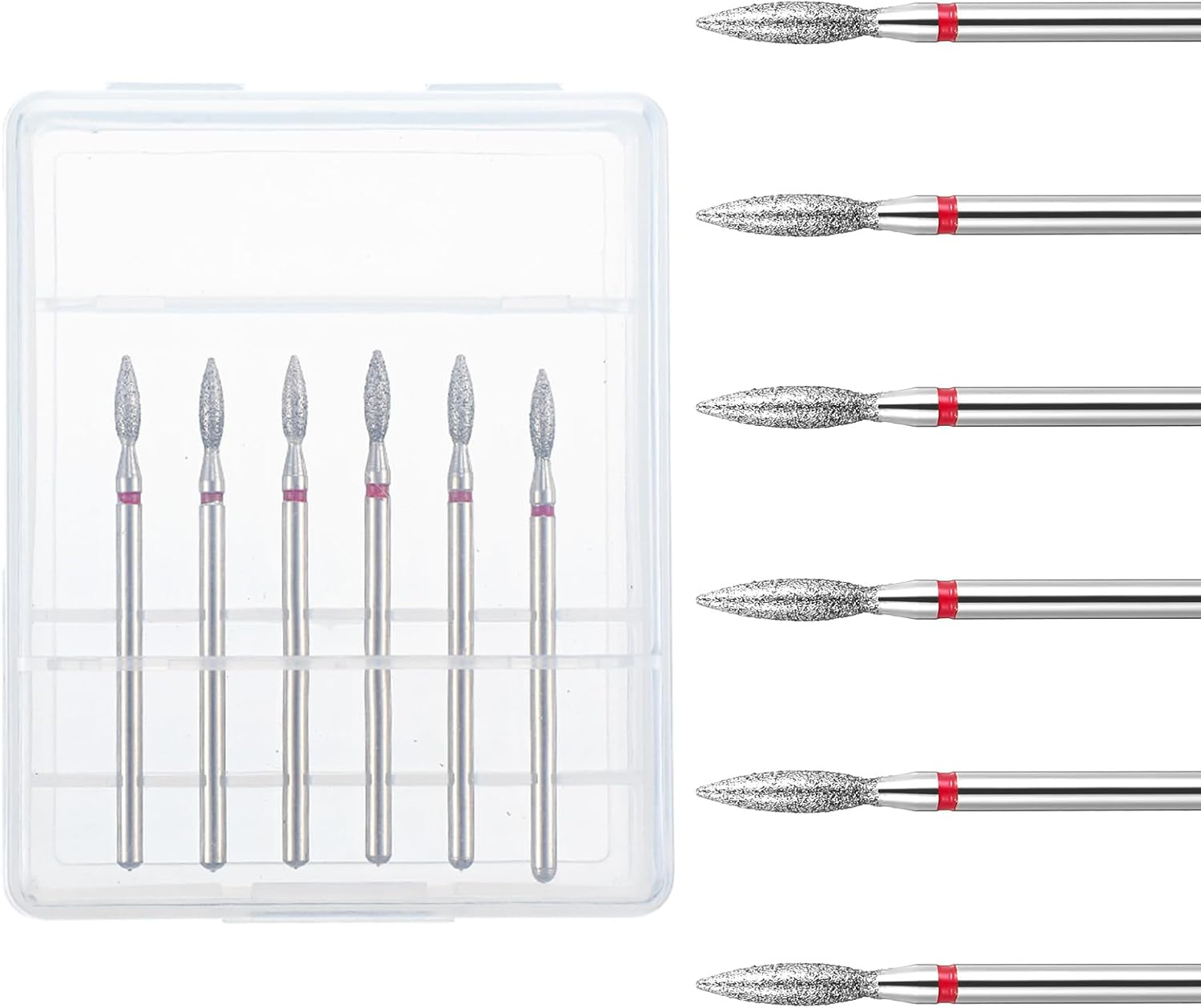 6Pcs Diamond Flame Cuticle Drill Bits for Nails, Professional Acrylic Nail File Drill Bit, 3/32'' (2.35Mm), Nails File Machine Nail Salon Supply(Red) image number 6