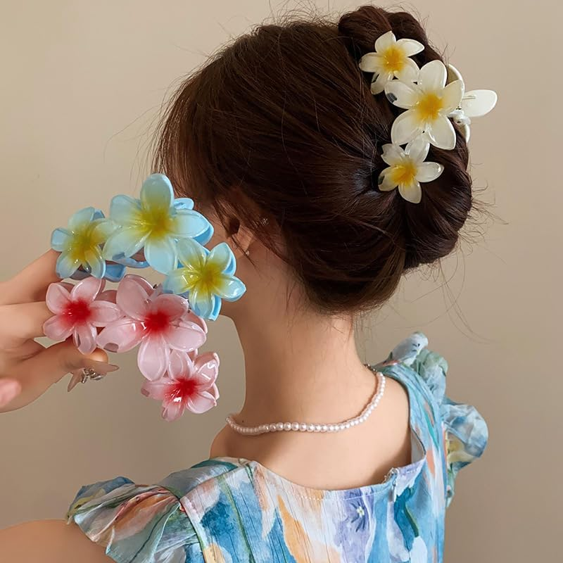 Youery Pack of 6 Flower Hair Clips, Flower Hair Clips, Cute Acrylic Hair Clips, Colourful Hair Clips, Non-Slip Hair Clips for Women, Large Hair Clip for Thick Hair, Hawaiian Hair Clip image number 1