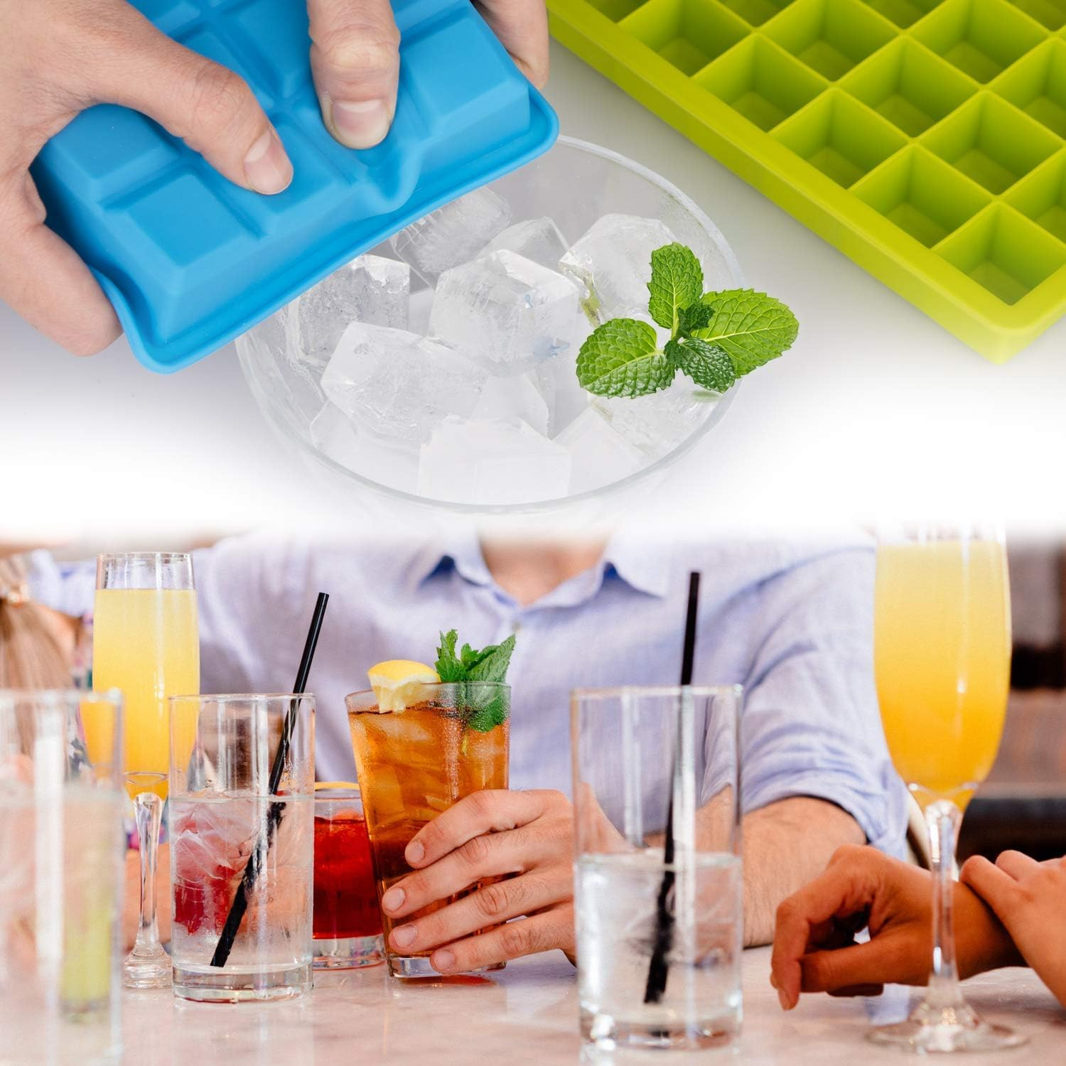 Morfone Silicone Ice Cube Trays 3 Pack with Removable Lid Easy-Release Flexible Ice Molds 24 Cubes per Tray for Cocktail, Whiskey, Baby Food, Chocolate, BPA Free image number 5