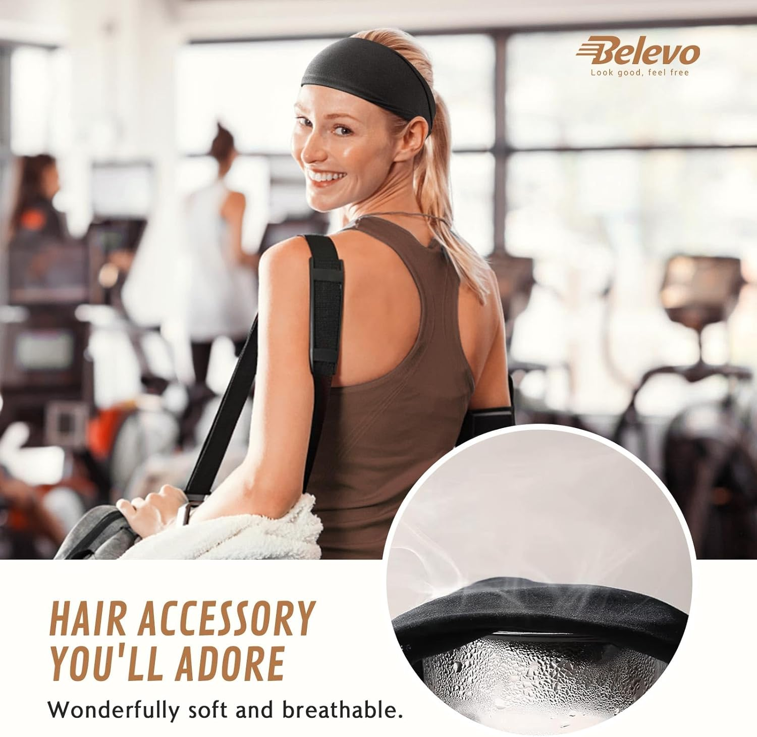 BELEVO Pack of 8 Women'S Elastic Headbands, Thin Non-Slip Hair Bands, Sports Headbands, Soft Headband Hair Band for Yoga, Exercise, Workout, Running, Gym image number 3