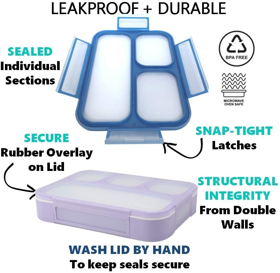 Kinsho Leakproof Bento Lunch Boxes for Teens, Adults, Women, Boys (Blue Purple Large 2 Pack) image number 3