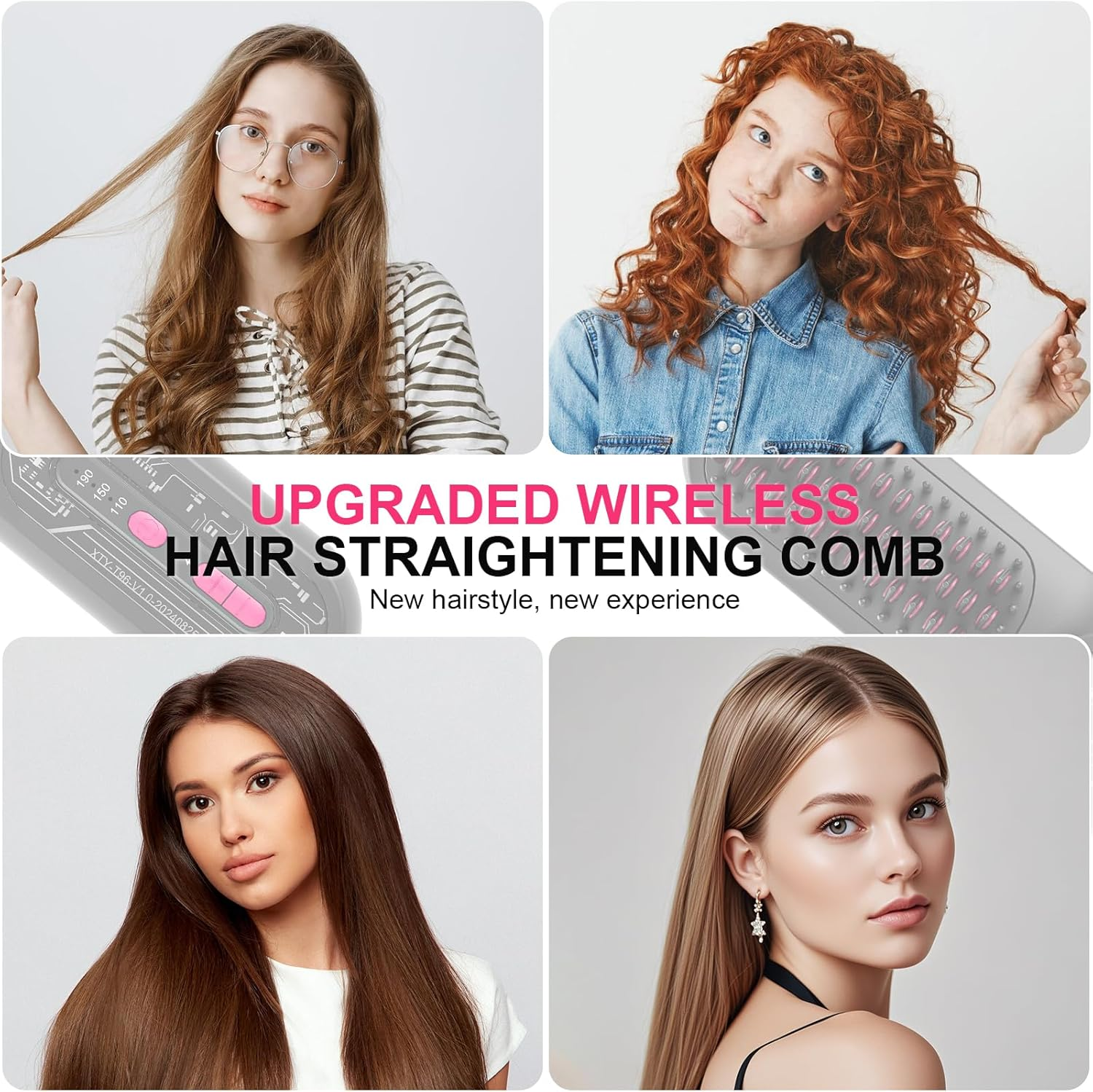 Kieacos Hair Straightener Brush, 90 Mins Cordless Hair Straightener 9600Mah Battery, Negative Ions, 3 Temp Setting, Fast Heating, Portable Straightener Brush-Gobrush Pro, Rechargeable Mini Straightener