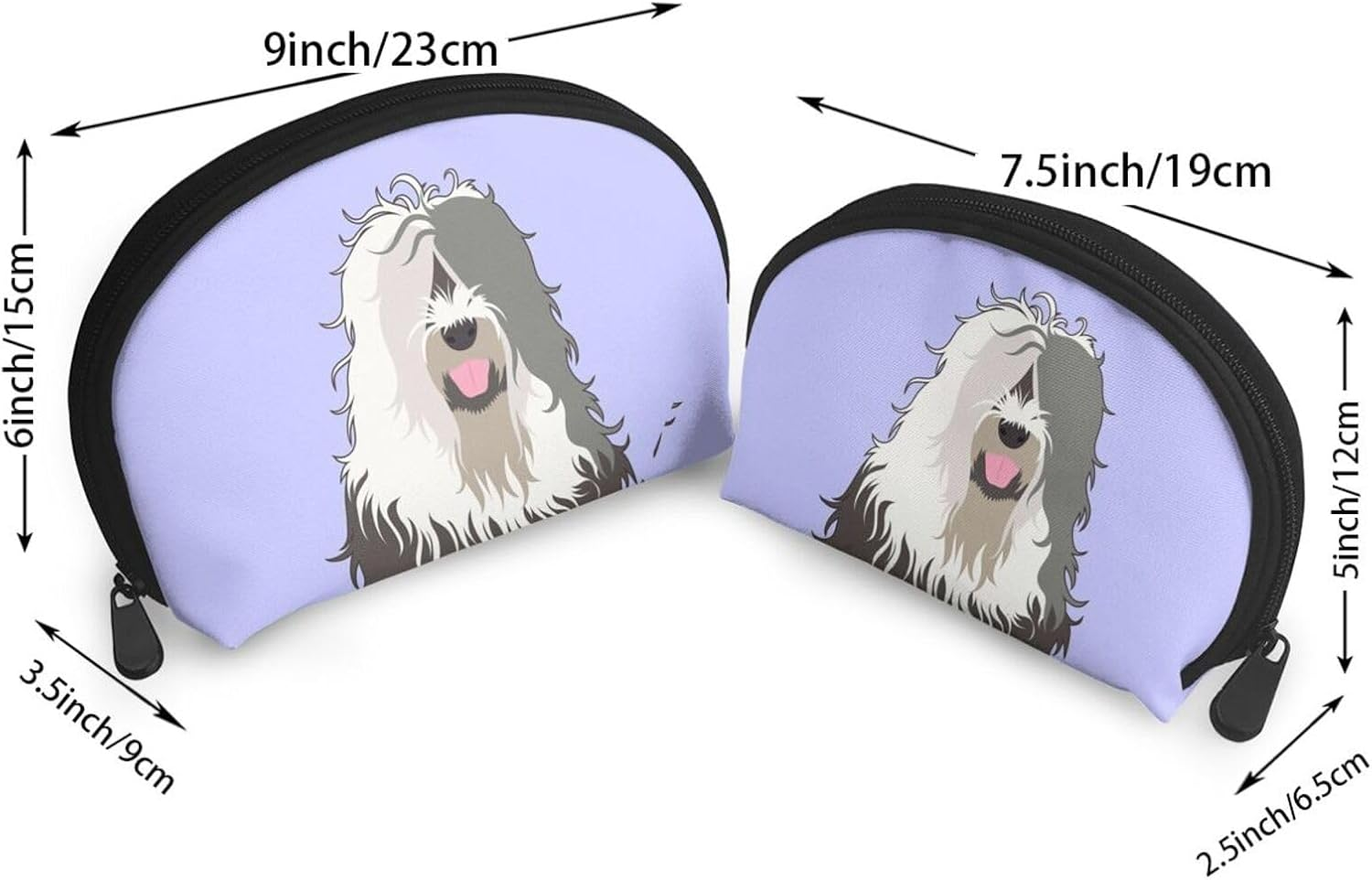 Cozimangoe Coin Pouch Makeup Bags Set, 2 Piece Shell Shape Cosmetic Bag with Pockets for Daily Travel Handbag Lipstick Keys Toiletry, Personalized Old English Sheepdog image number 4