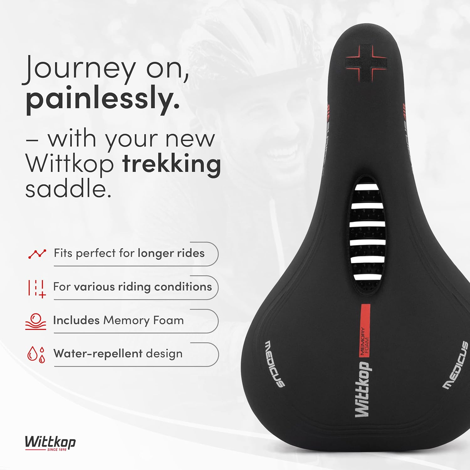 Wittkop Bike Seat I Bicycle Seat for Men and Women, Waterproof Bike Saddle with Innovative 5-Zone-Concept I Exercise Bike Seat for BMX, MTB & Road image number 6