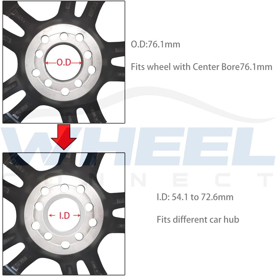 WHEEL CONNECT Hub Centric Rings,76.1 to 70.5, Set of 4, Aluminium Alloy Hubrings, O.D:76.1-I.D:70.5Mm. 8Mm Height. A image number 2