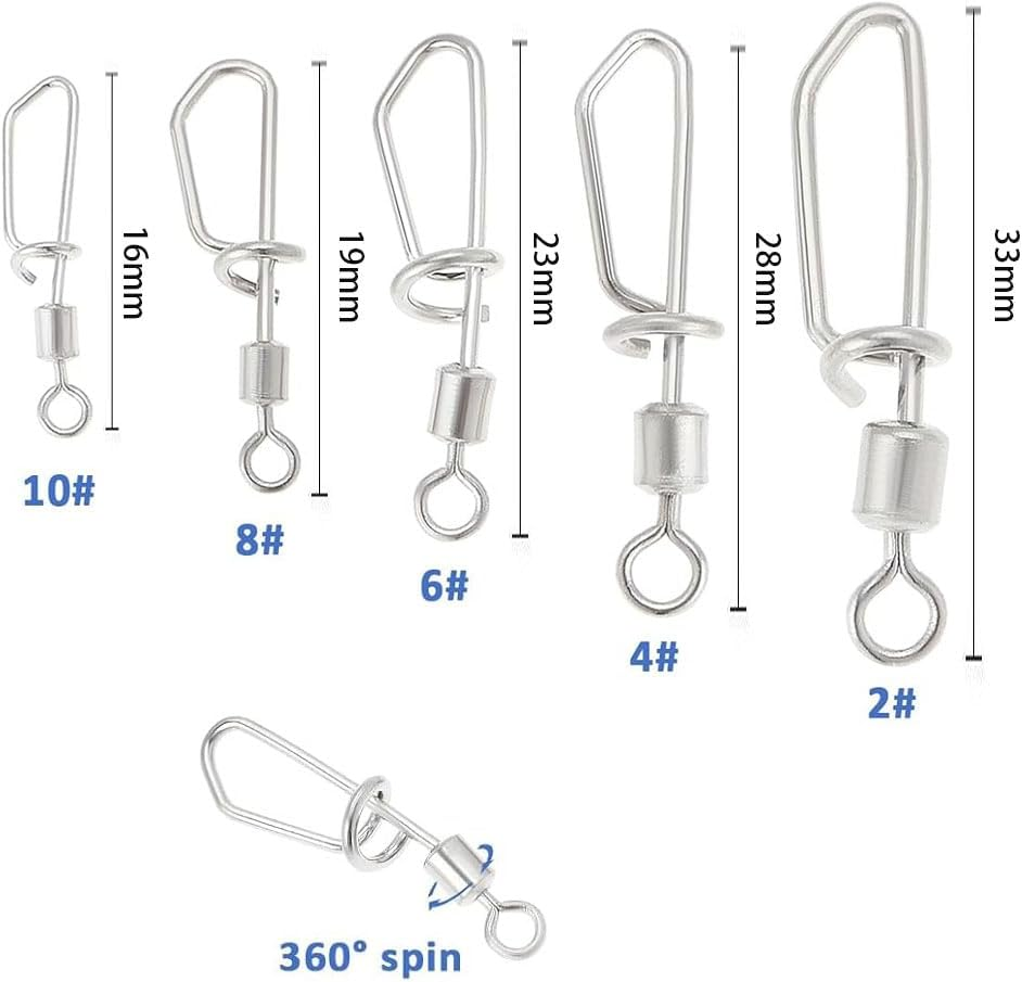 THJOPOKEEL 50Pcs Fishing Swivels Snaps 2# 4# 6# 8# 10# Ball Bearing Swivel Copper Stainless Steel Alloy Snap Swivel Fishing Swivels Snaps Lure T Shaped Swivel Line Connector image number 3