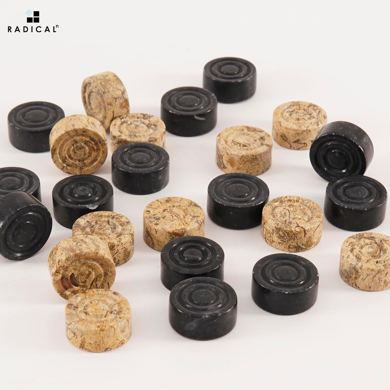 Radicaln Marble Checker Figures 1.25'' Inches Black and Coral Handmade Outdoor Board Game Draughts Checker Travel Chess Set Classic Board Game Checkers Outdoor Games image number 3