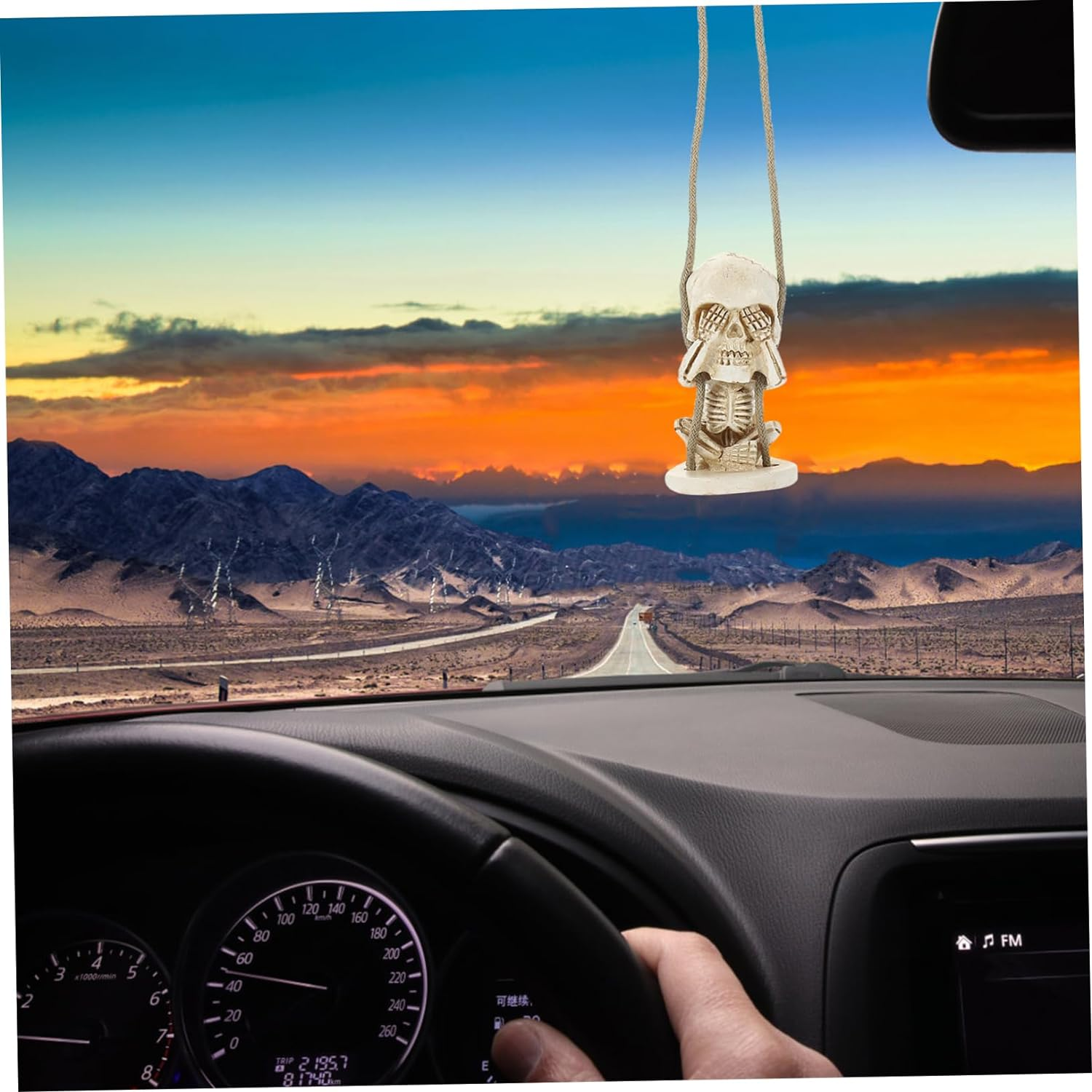 MERRYHAPY Rear View Mirror Skull Pendant Car Decor Accessory Resin Skull Ornament for Halloween Party image number 1