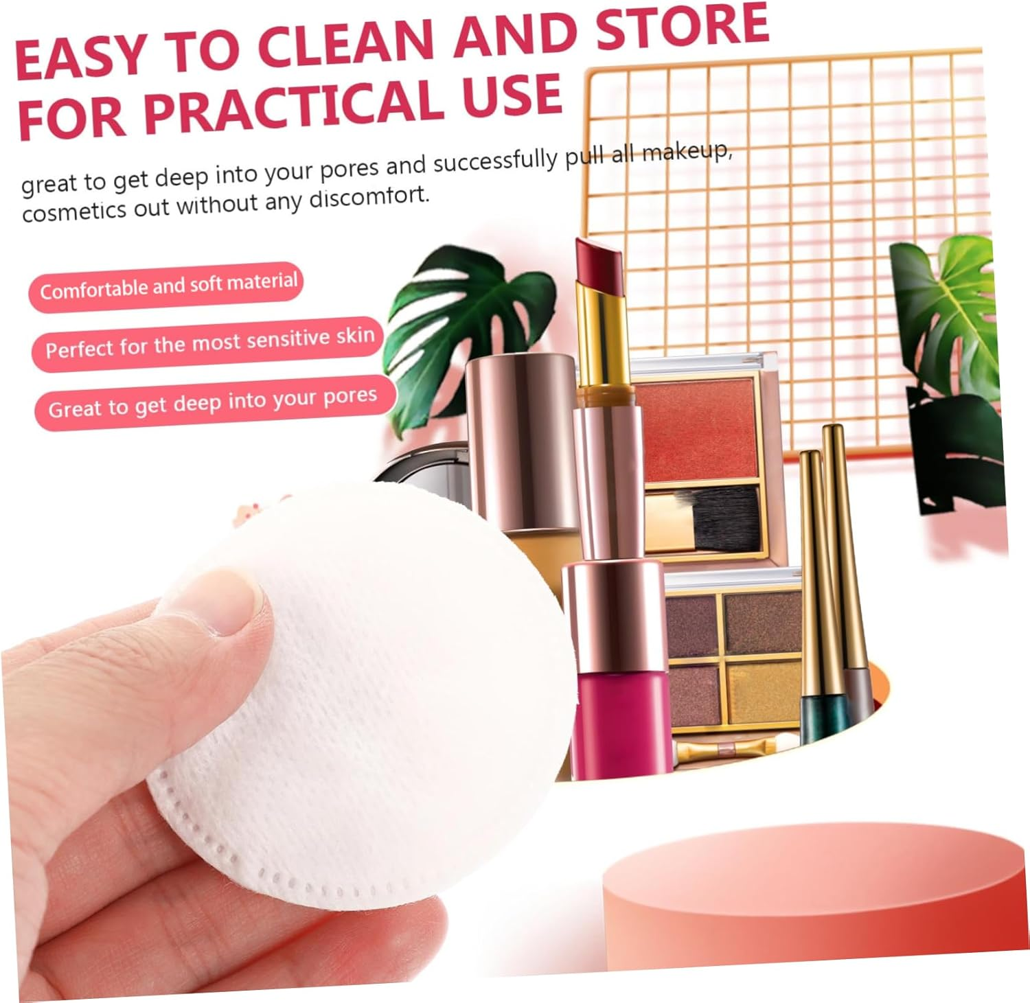 200Pcs Reusable Makeup Remover Pads Soft round Cleansing Cushions for Sensitive Skin for Eye Makeup More White Cotton Pads Opp Bag image number 4