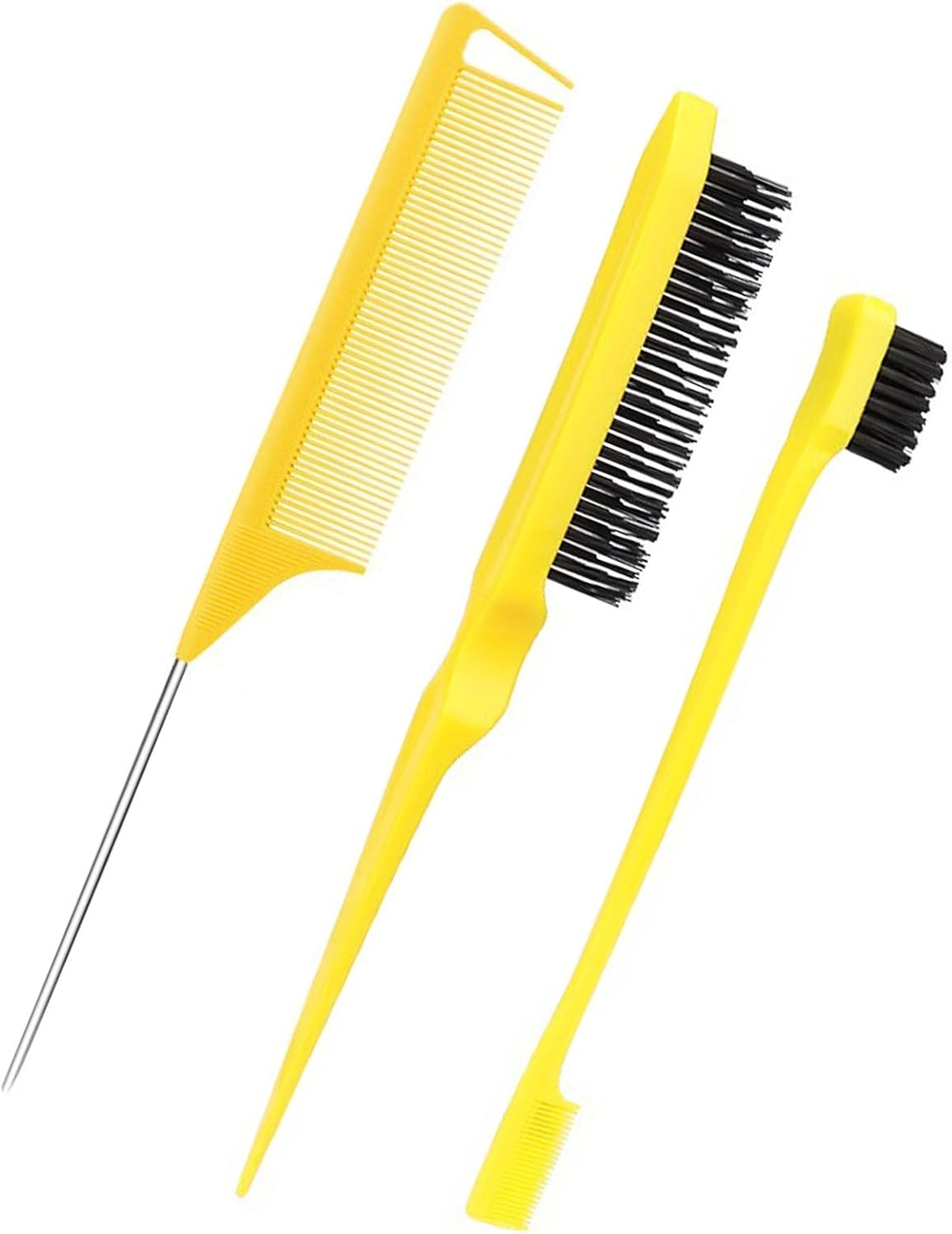 3 Pieces Comb Set for Teasing, Edge & Slick Back Brushing - Rat Tail & Edge Combs for Styling Women'S Hair (Pink) image number 2