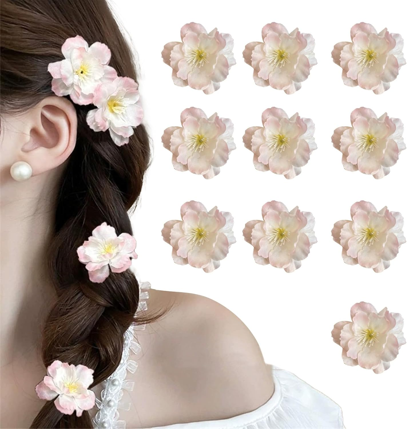 FOSDICK 10Pcs Pink Sakura Flower Hair Clips, Mini Flower Hair Pins for Women Girls Wedding Daily Hair Accessories, Floral Hair Clips with Cherry Blossom Design image number 2