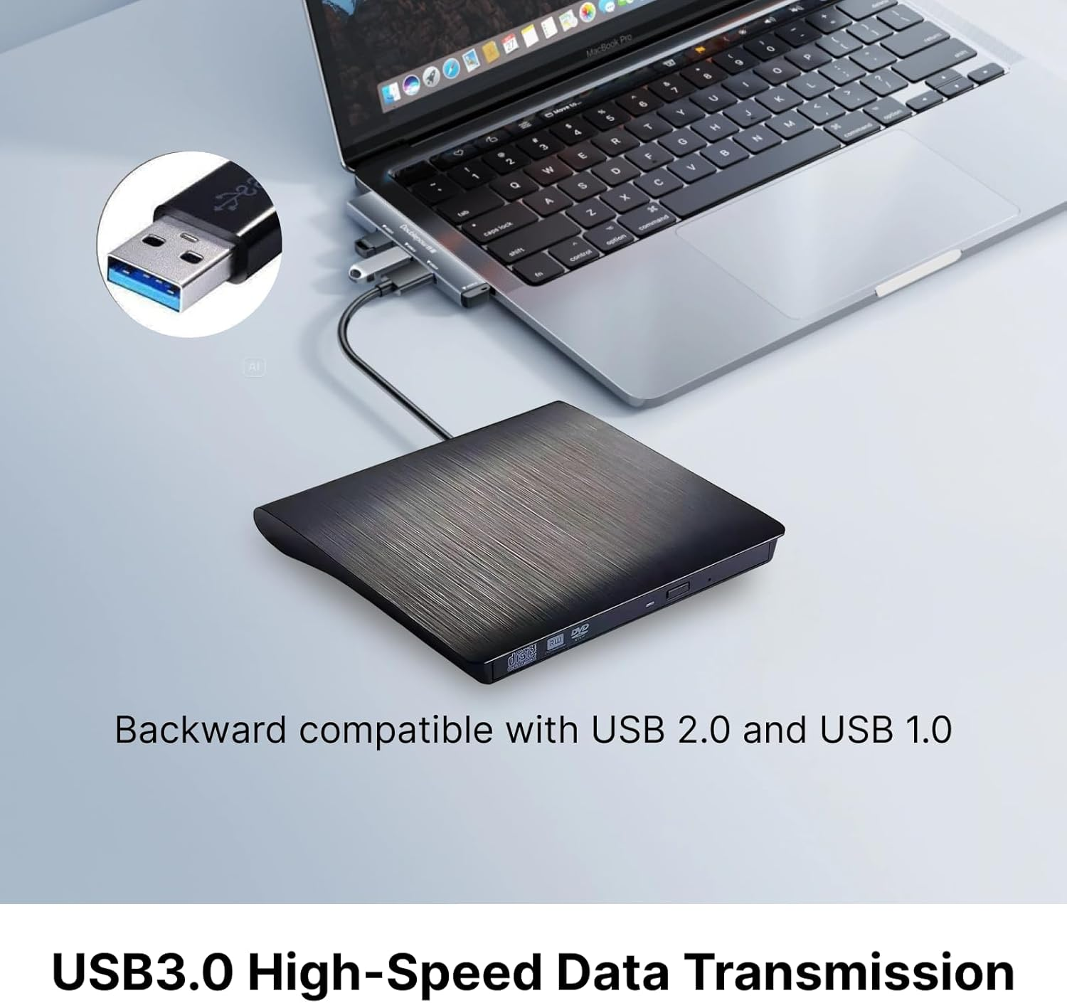 USB 3.0 External CD DVD Drive Slim Portable Optical Drive Player Writer Burner for Windows 10 8 7 XP Vista, Compatible with PC Laptop, High-Speed Read Write, Black image number 4