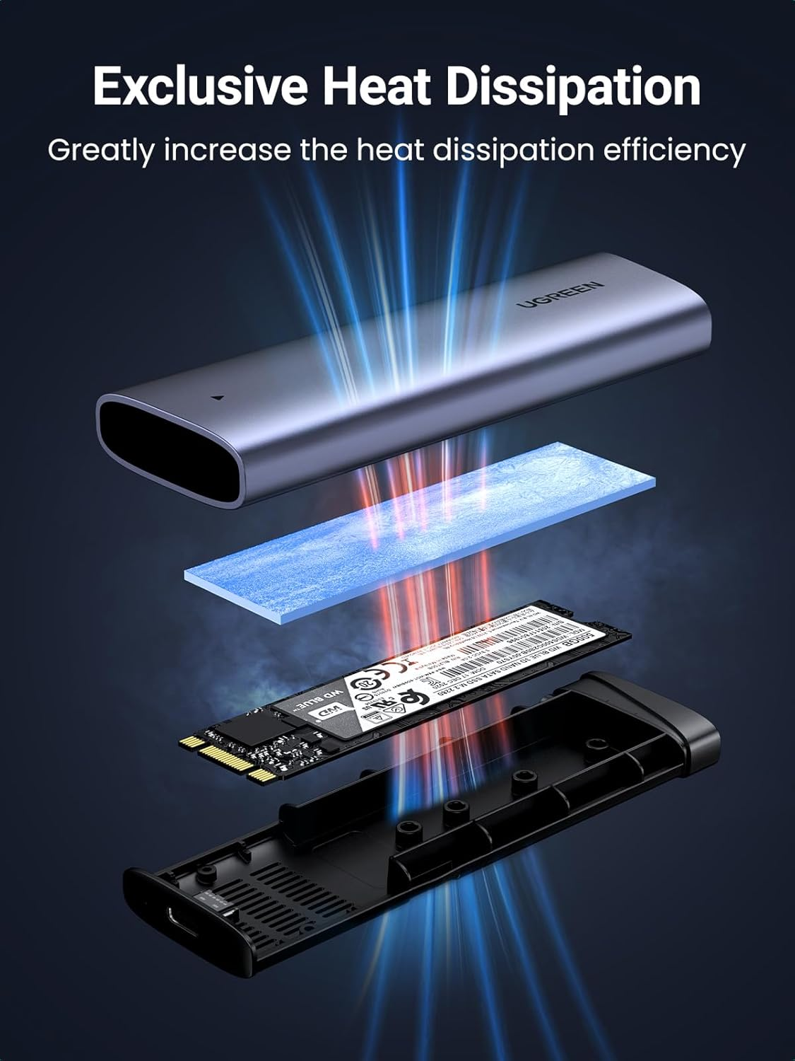 UGREEN M.2 Nvme Enclosure 10Gbps USB C 3.2 Gen 2 for M and M&B Key Aluminum Pcie Adapter Solid State Drive External Reader Support UASP & Trim in Size 2230/2242 /2260/2280